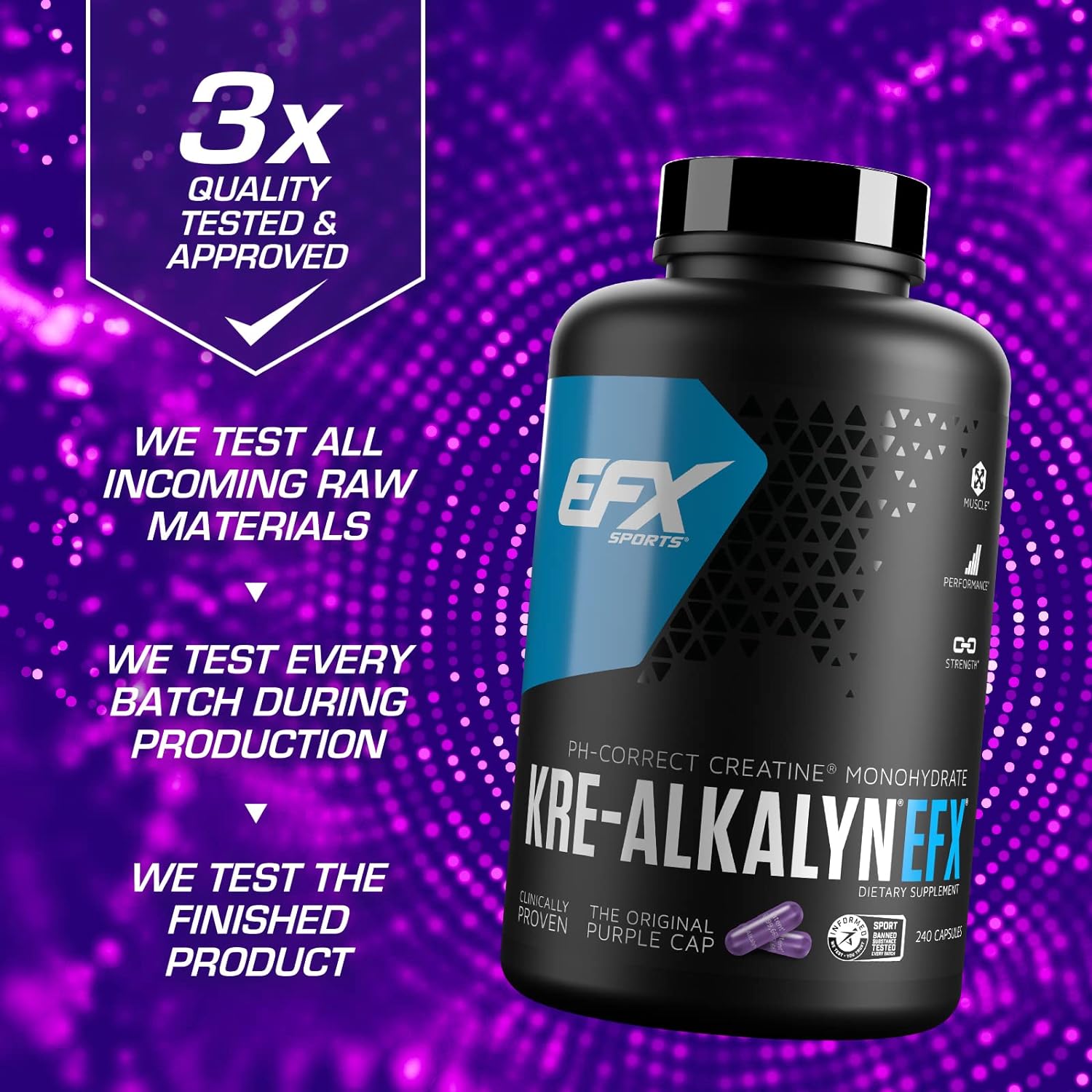 EFX Sports Kre Alkalyn 240 Capsules - Premium Creatine Supplement for Muscle Growth & Strength | Ideal for Athletes, Bodybuilders & Fitness Enthusiasts