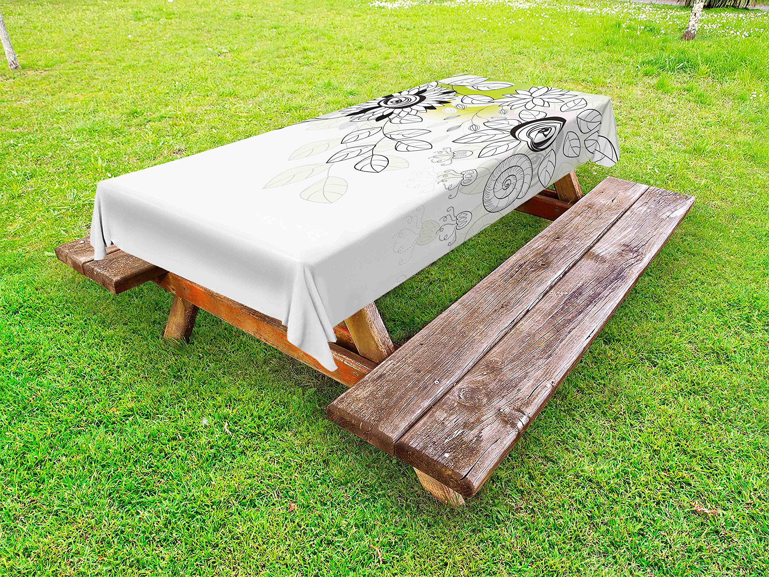 Ambesonne Floral Outdoor Tablecloth - Wild Field Flowers with Snails, Twigs & Leaves Design - Washable Picnic Table Cover 58x84 Inches - Black & Eggshell Green - Perfect for Garden Parties, BBQ Gatherings & Outdoor Dining