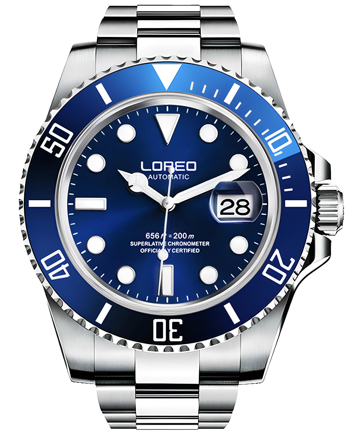 LOREO Men's Automatic Watch - Silver Stainless Steel, Sapphire Glass, Black Rotating Bezel | Luxury Dress Watch for Business, Formal Events & Everyday Wear