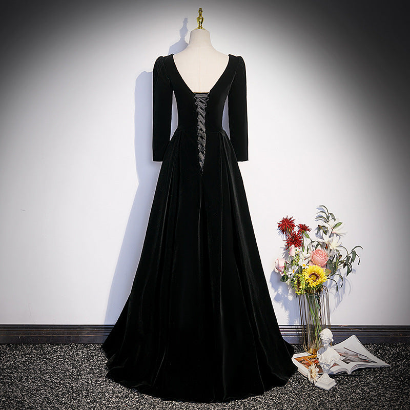Elegant Black Velvet A-Line Prom Dress with V-Neck - Perfect for Evening Gala, Homecoming, and Formal Events
