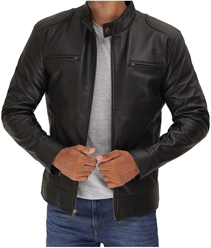 Genuine Lambskin Leather Motorcycle Jacket for Men - Premium Biker Jacket for Riding & Casual Wear
