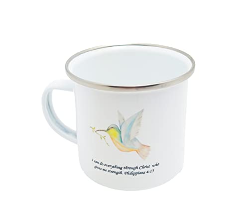 Christian 12oz Stainless Steel Camping Coffee Mug with Bible Verse - Philippians 4:13 - Perfect Gift for Outdoor & Devotional Use