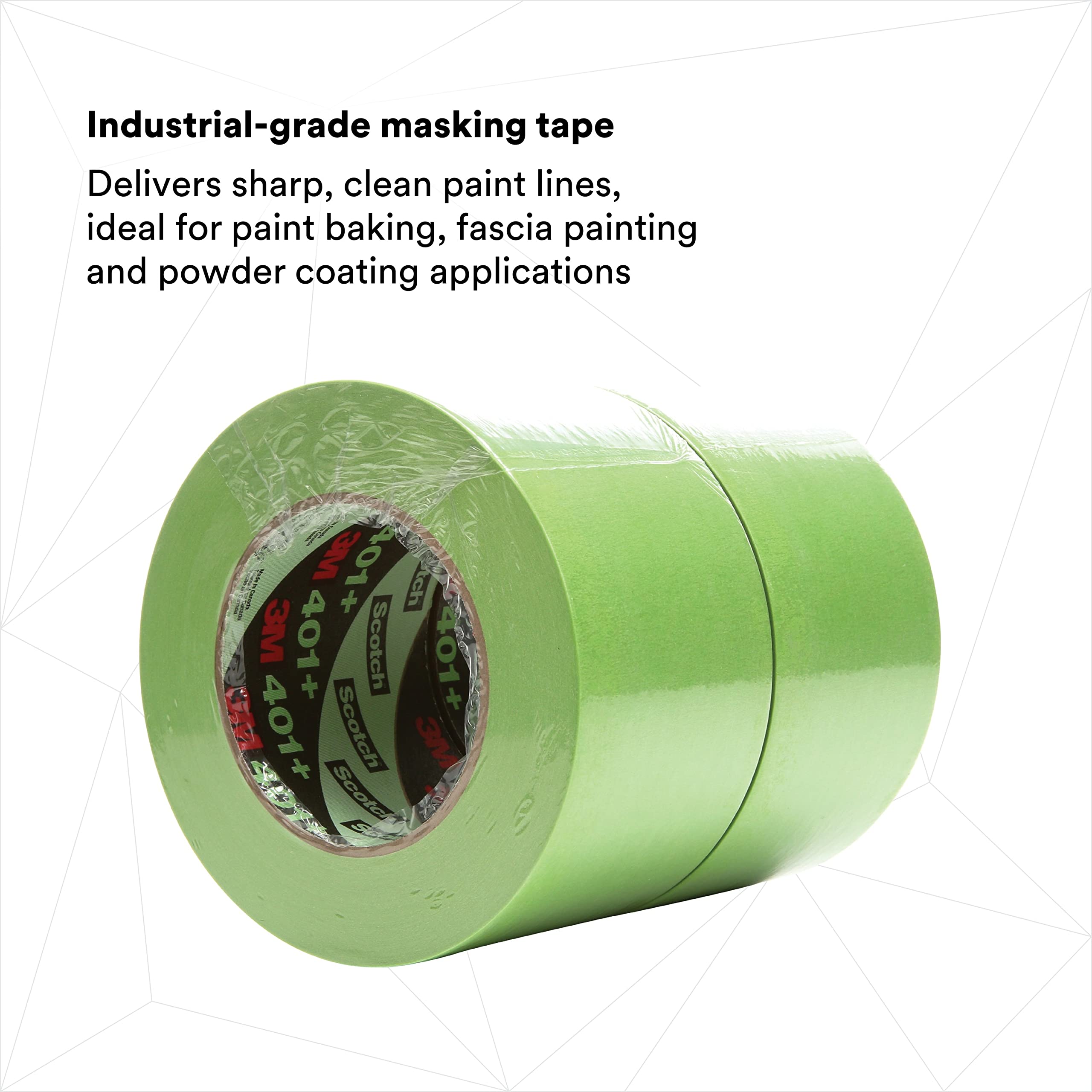 3M 401+ High Performance Green Masking Tape - 72mm x 55m, 6.4 mil Thickness - Superior Adhesion, Clean Removal, Paint-Bleed Resistant for Professional Painting, DIY Projects, and Home Renovations - 8 Rolls per Case