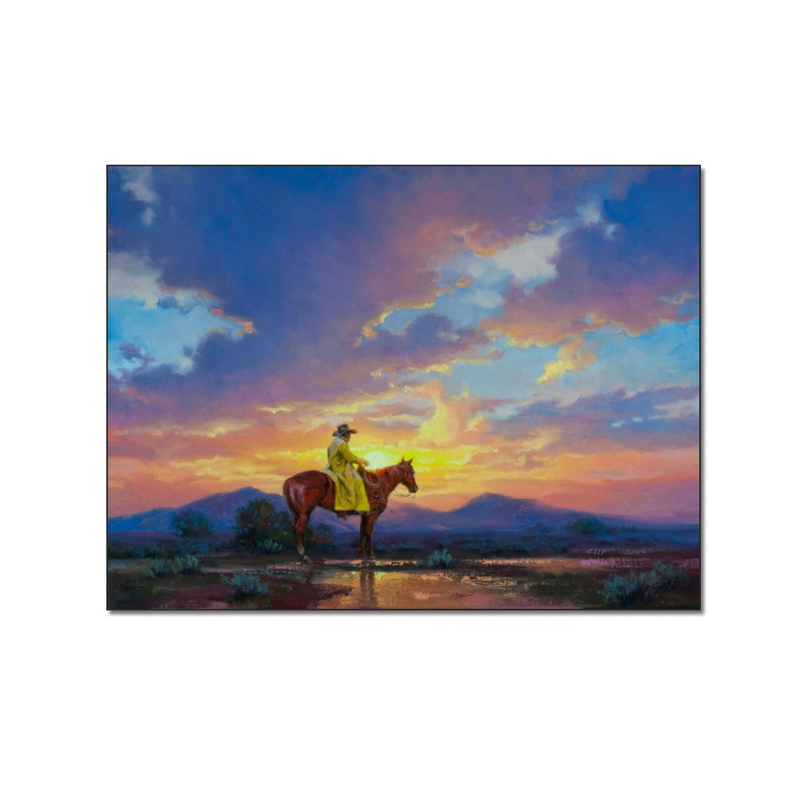 Western Cowboy Abstract Art Oil Painting Poster - 24x32 Inch (60x80cm) Wall Decor for Bedroom, Living Room & Office - Wild West Themed Canvas Print for Home Decoration & Western Style Interior Design