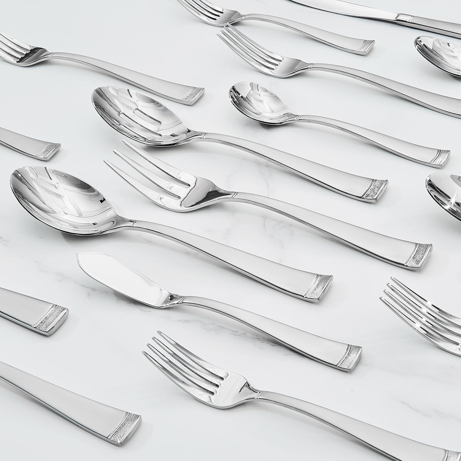 KINGSTONE 65-Piece Silverware Set for 12, 18/10 Stainless Steel Flatware Set with Bead Edge - Mirror Polished, Dishwasher Safe Cutlery for Kitchen, Home, Party & Wedding - Perfect for Holiday Dinners, Formal Dining & Gift Giving
