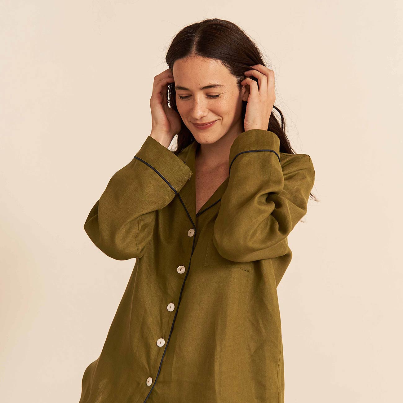 Soft & Breathable Moss Linen Pajama Shirt for Women - Relaxing Sleepwear & Lounge Wear for Cozy Nights at Home