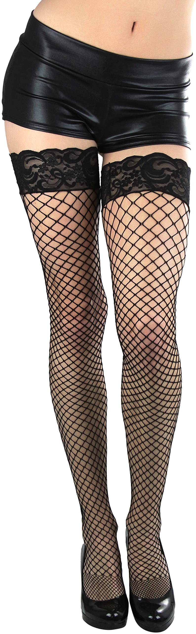 ToBeInStyle Women's Fishnet Thigh High Stockings - Sexy Sheer Bright & Vibrant Tights for Cosplay, Halloween, Burlesque & Night Out
