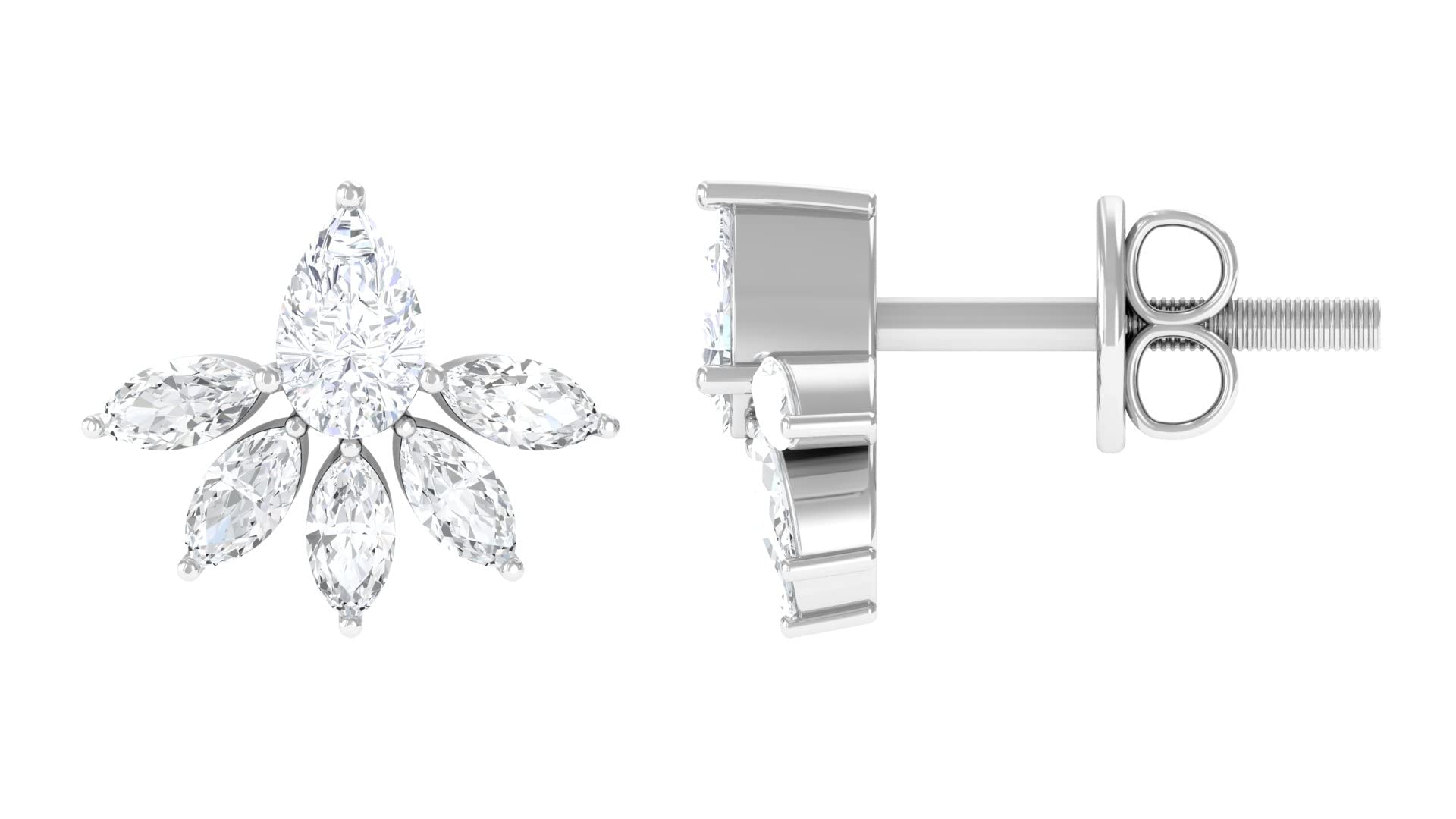 14K Solid Gold Diamond Floral Stud Earrings for Women | Real Diamond Flower Earrings | Elegant Designer Jewelry for Weddings, Parties & Special Occasions