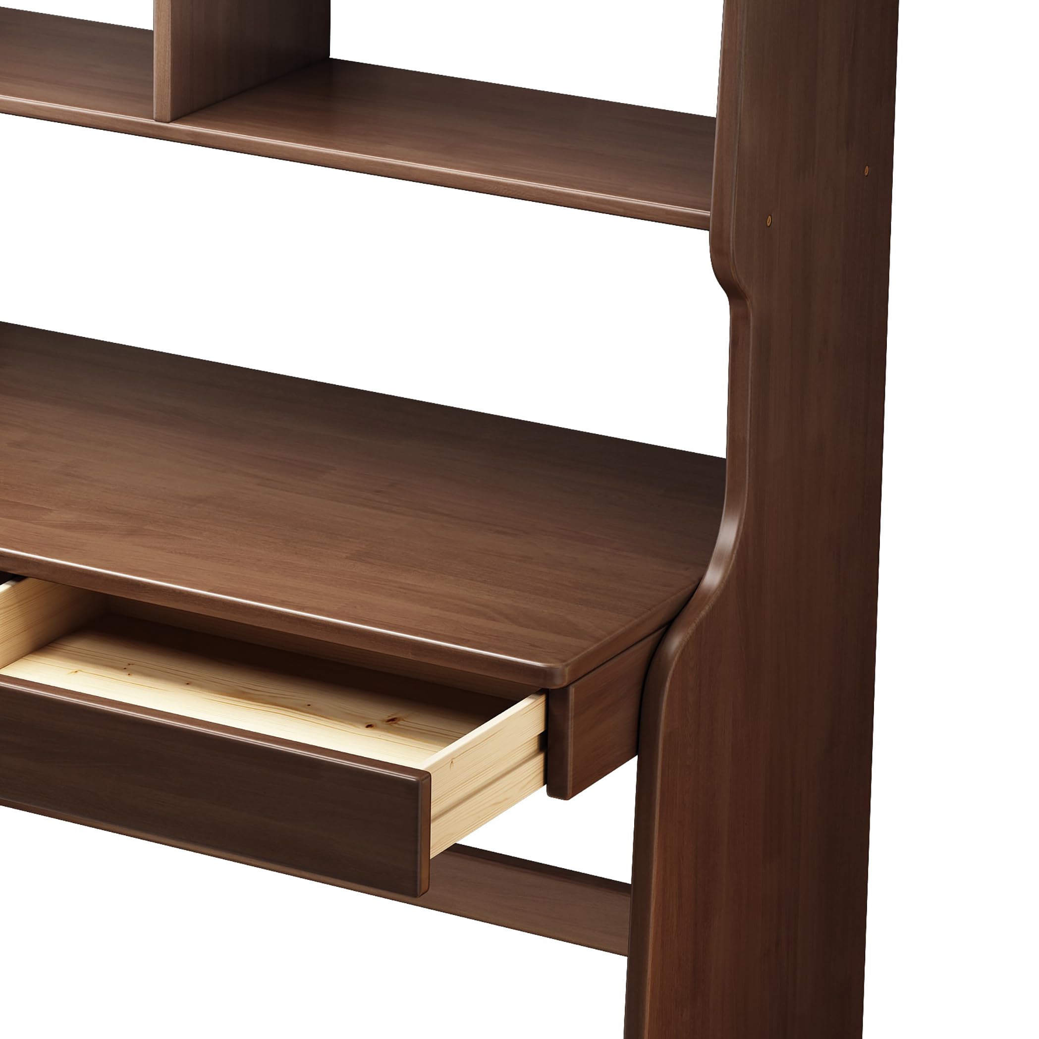 Kids Study Desk and Chair Set with Drawers & Bookshelf - Solid Rubber Wood Children's Learning Table, Computer Workstation, Writing Desk for Home & School (Brown) - Perfect for Homework, Online Classes & Creative Activities