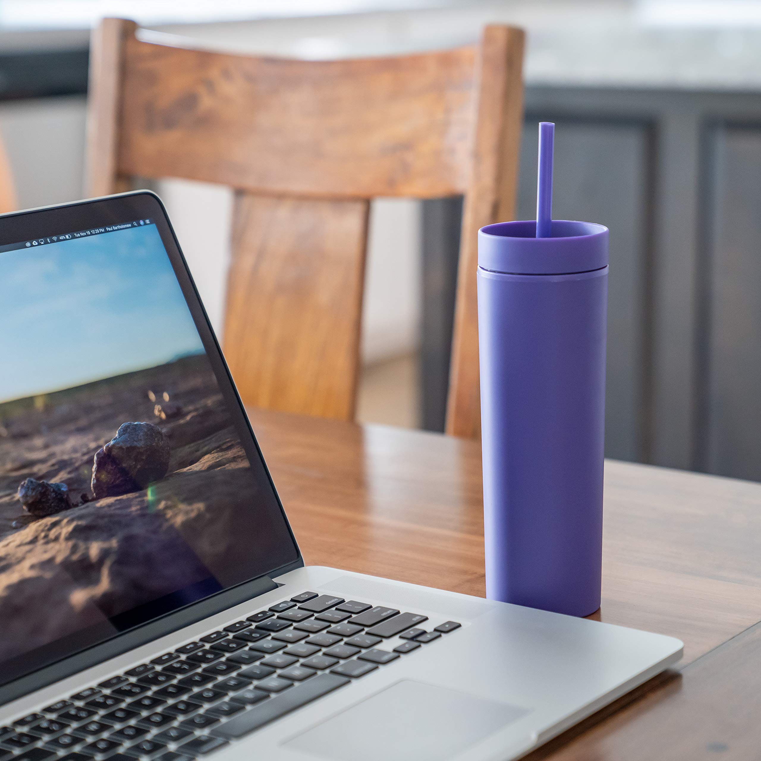 24 Pack Matte Pastel Tumblers - 12 Black & 12 Purple 16oz Insulated Cups | STRATA CUPS BUNDLE | Perfect for Coffee, Tea, Smoothies & Cold Drinks | Reusable Travel Mug for Office, Gym & Outdoor Activities