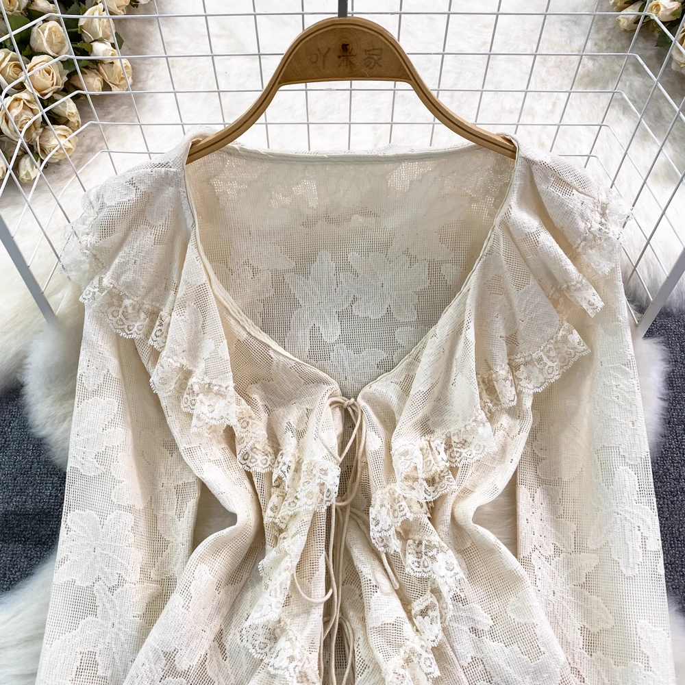 Elegant French Style Long Sleeve V-Neck Ruffled Chiffon Blouse - Women's Casual Dressy Top for Work, Date Night & Special Occasions