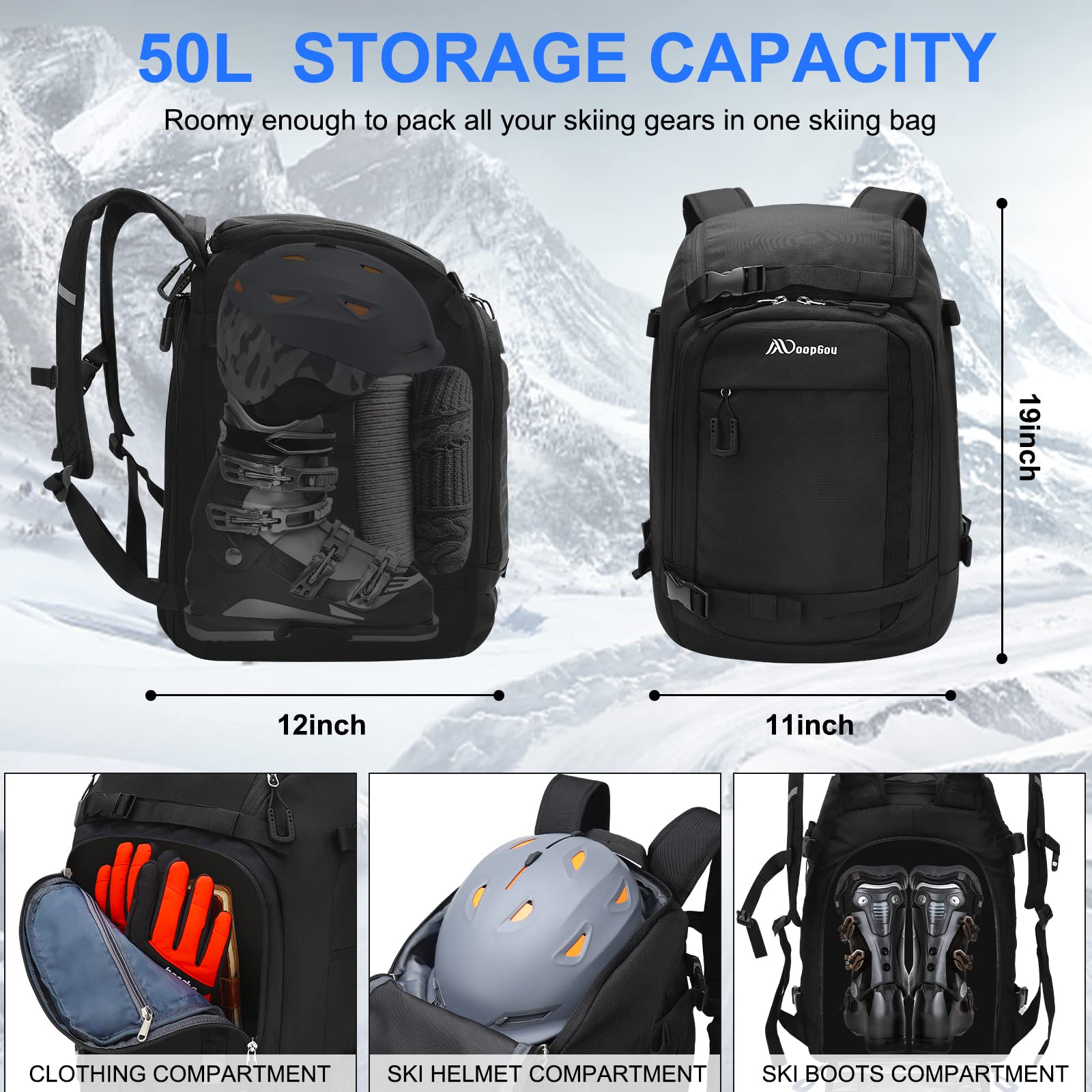Waterproof Ski Boot Backpack 50L/60L for Boots & Gear - Travel & Skiing