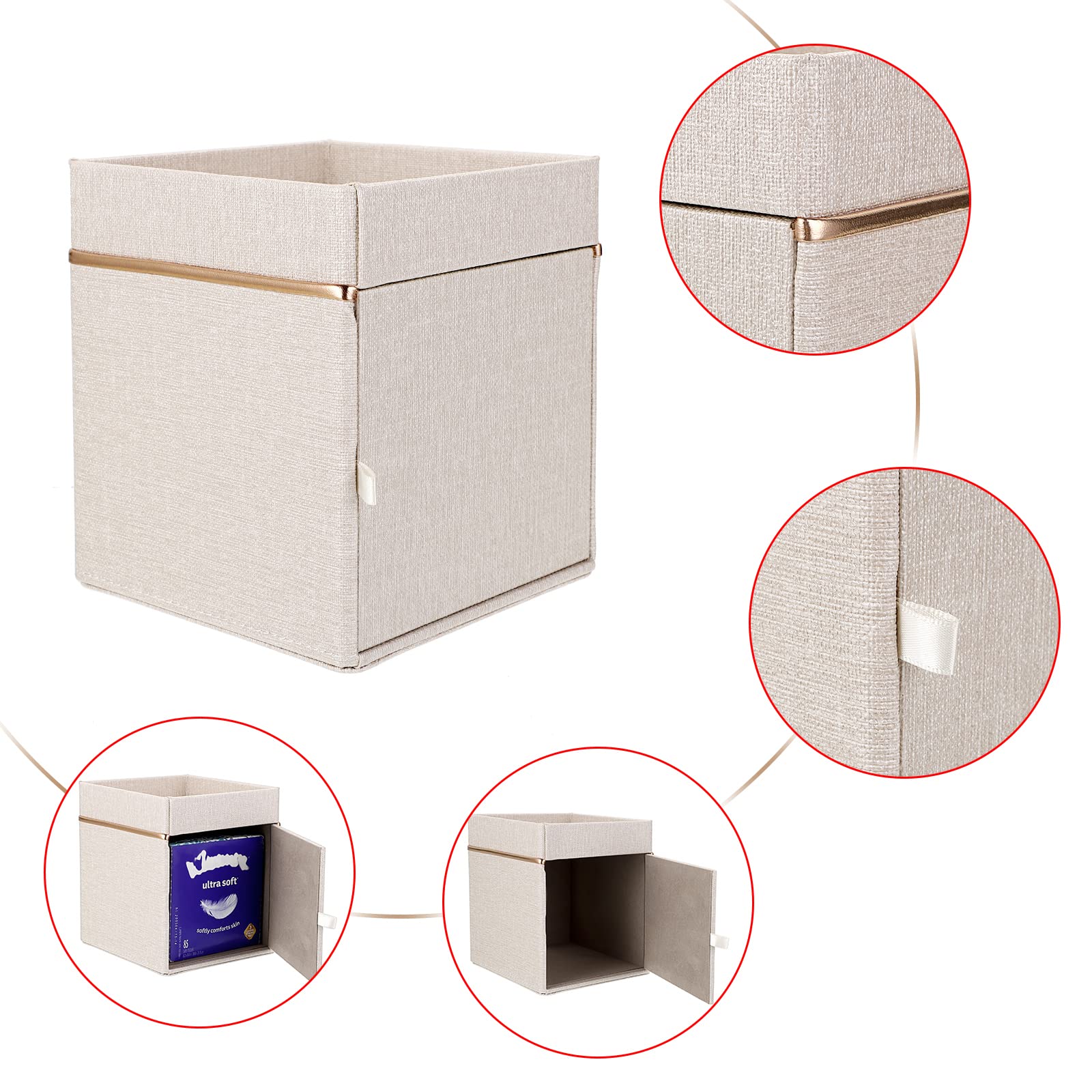 Sumnacon Linen Square Tissue Box Cover - Decorative Fabric Tissue Box Holder with Tray, Stylish Beige Tissue Box Organizer for Bathroom Vanity, Office Desk, Restaurant & Home Decor | Perfect for Living Room, Bedroom and Guest Room