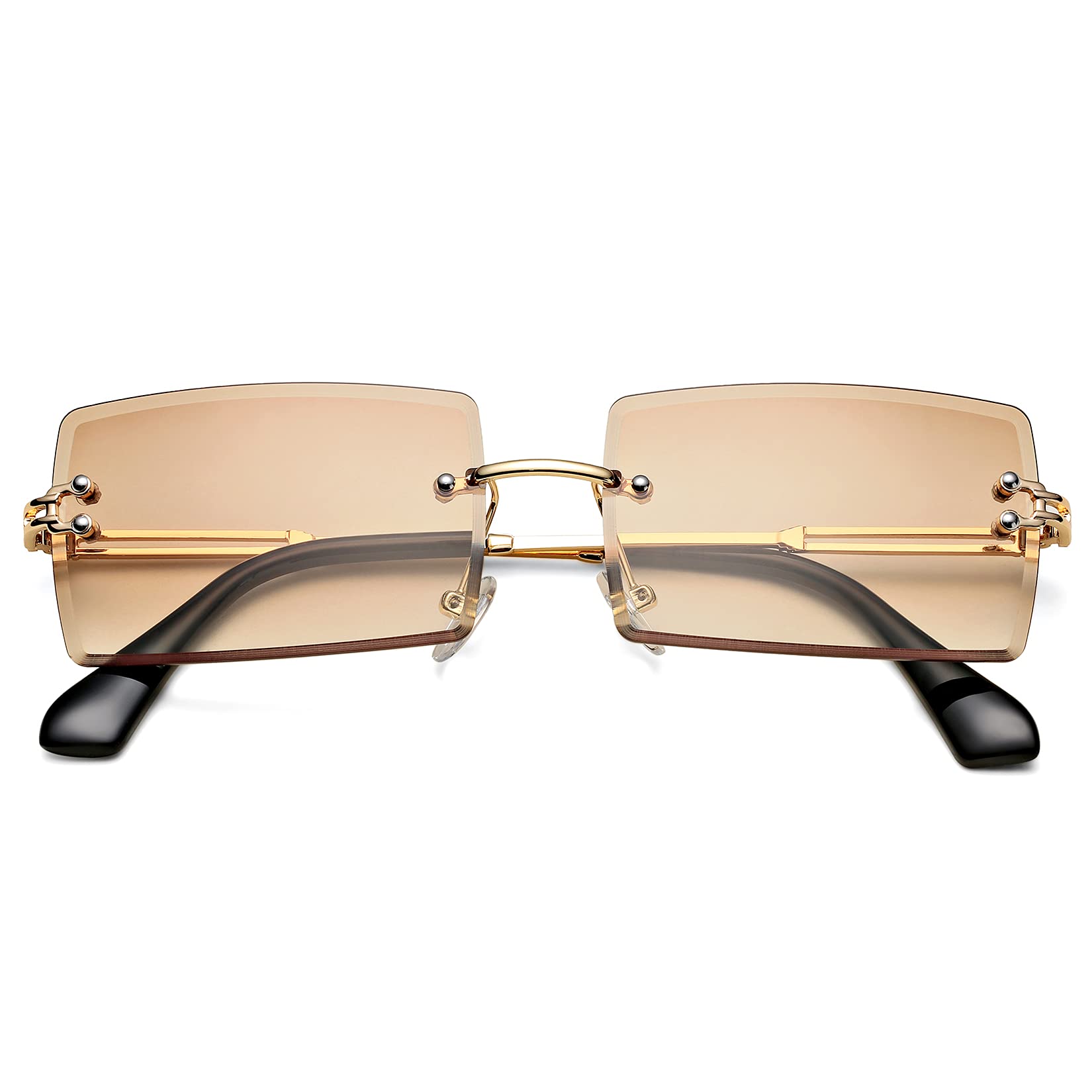 Square Rimless Sunglasses for Men & Women - Small Rectangle UV Protection Shades for Driving, Beach & Outdoor Activities