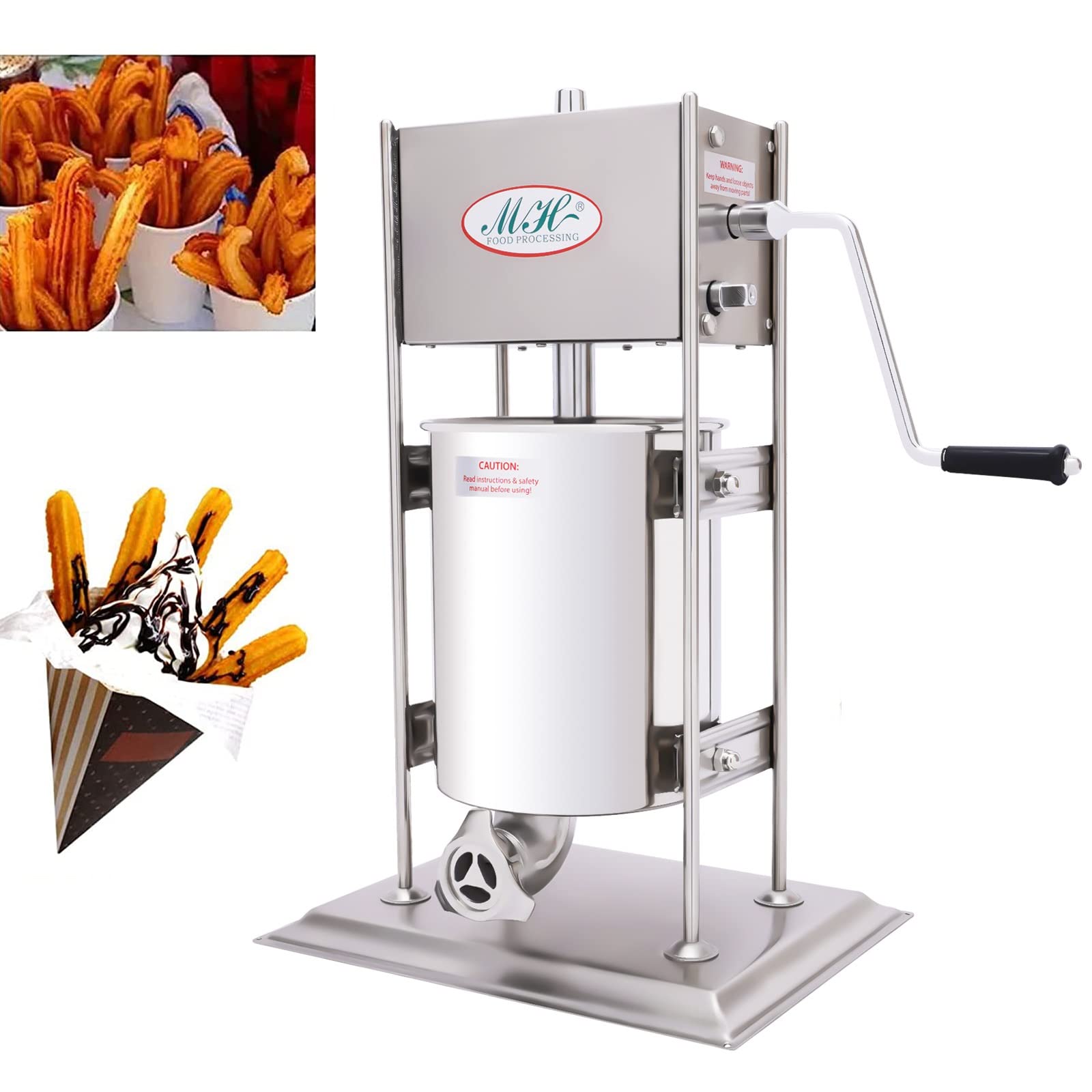 10L Commercial Churros Maker Machine - Vertical Manual Spanish Churro Maker with 4 Nozzles - Doughnut Filler for Restaurants, Cafes & Food Trucks - Perfect for Making Fresh Churros, Spanish Doughnuts & Fried Pastries