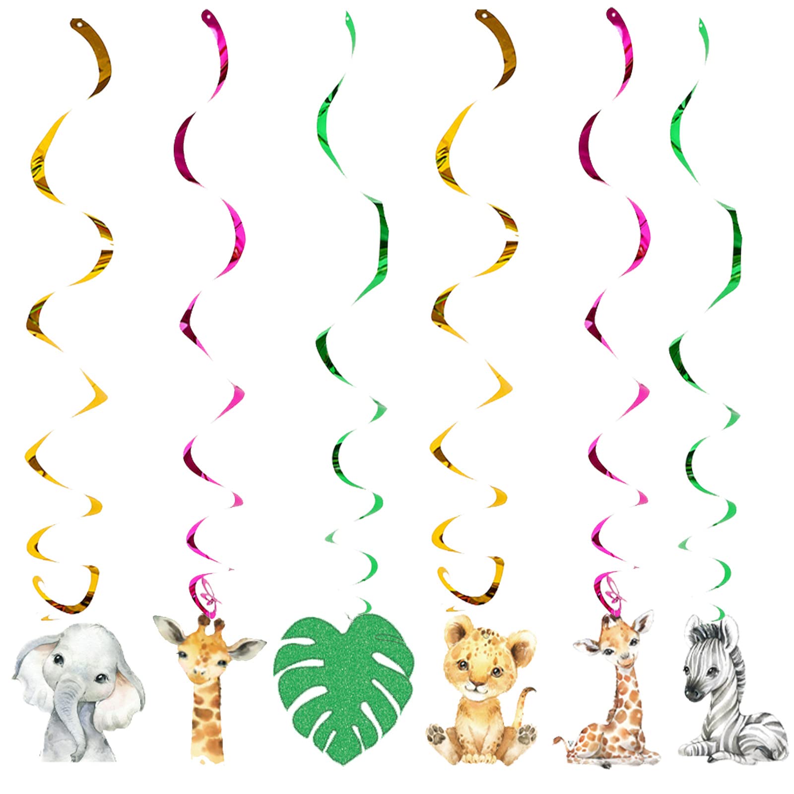 12Pcs Wild One Hanging Swirls Ceiling Streamers - Jungle Safari Animal Birthday Party Decorations & Baby Shower Supplies - Perfect for Wild One Themed Parties, Nursery Decor, and First Birthday Celebrations