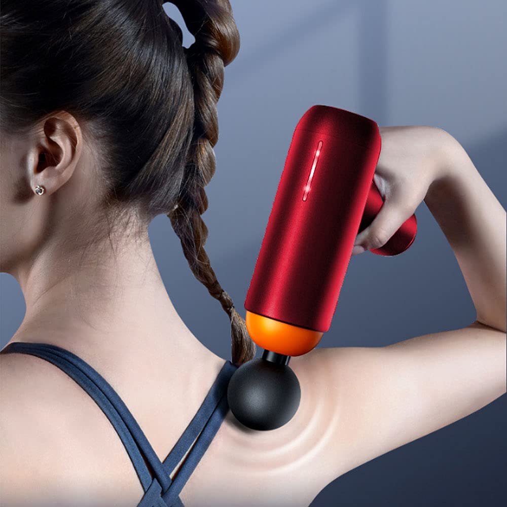 **Cordless Deep Tissue Massage Gun - Portable Percussion Massager for Muscle Pain Relief, Shoulder Relaxation & Stiffness - Quiet Fascia Gun for Athletes & Recovery (Red) - Perfect for Post-Workout, Travel & Home Use**