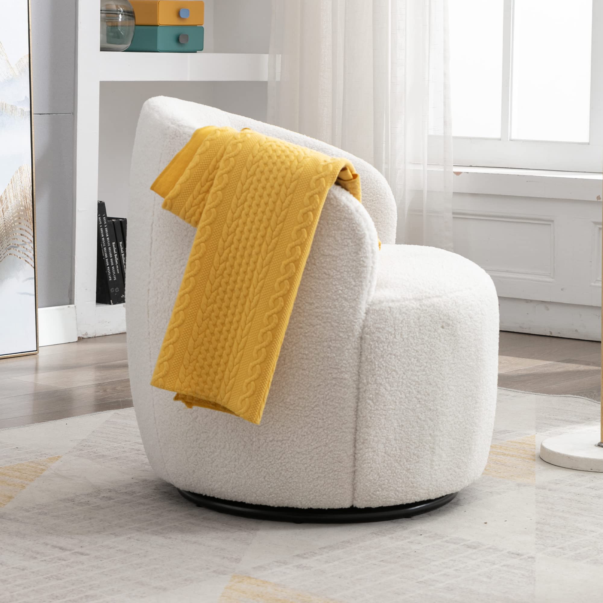 360 Degree Swivel Barrel Chair - Round Upholstered Teddy Fabric Armchair for Living Room, Nursery, Bedroom & Office - Comfortable Accent Chair for Reading, Relaxing & Working