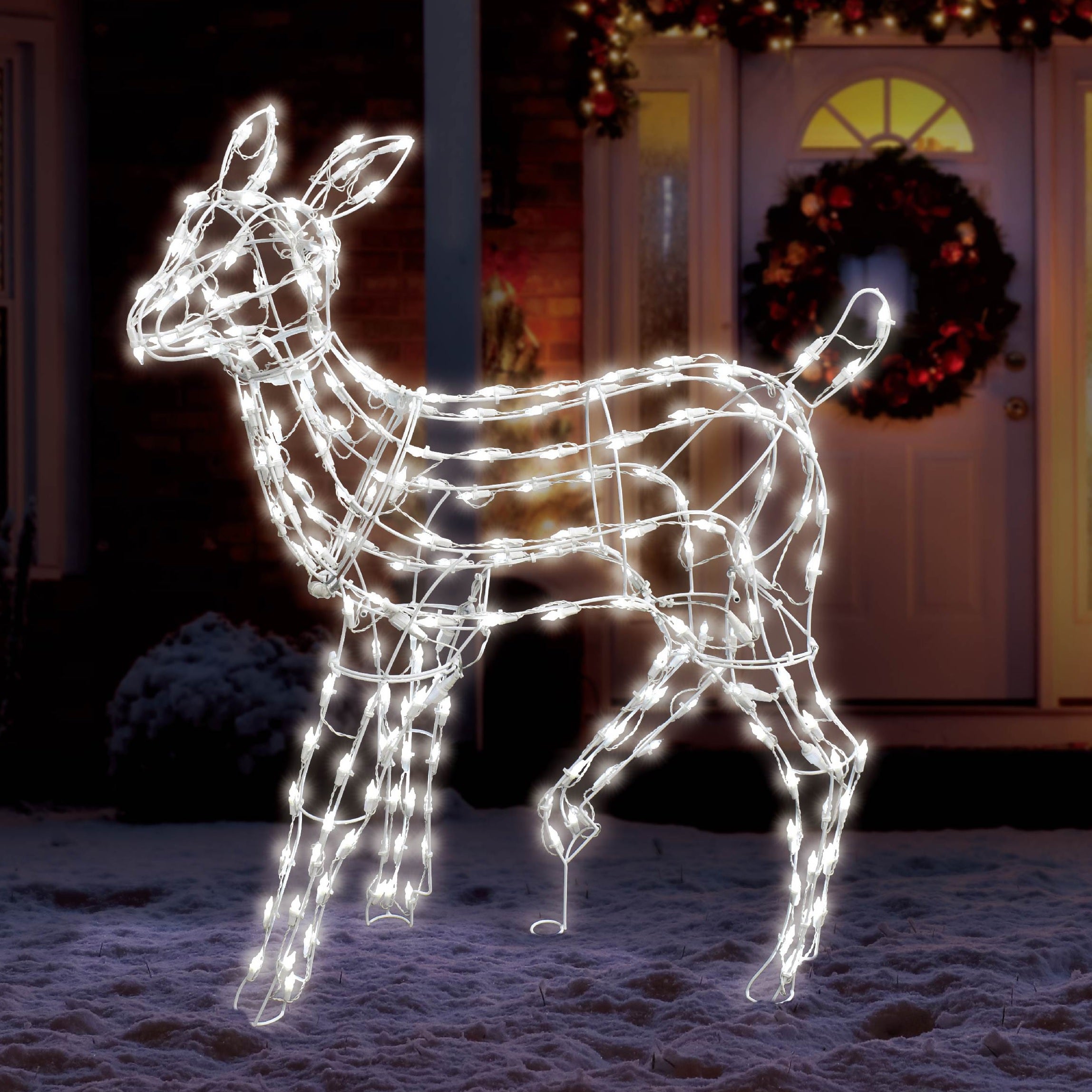 37 Twinkling Pure White C4 LED Woodland Fawn Lawn Sculpture - Outdoor Christmas Deer Decor for Garden, Yard, and Holiday Lighting Displays