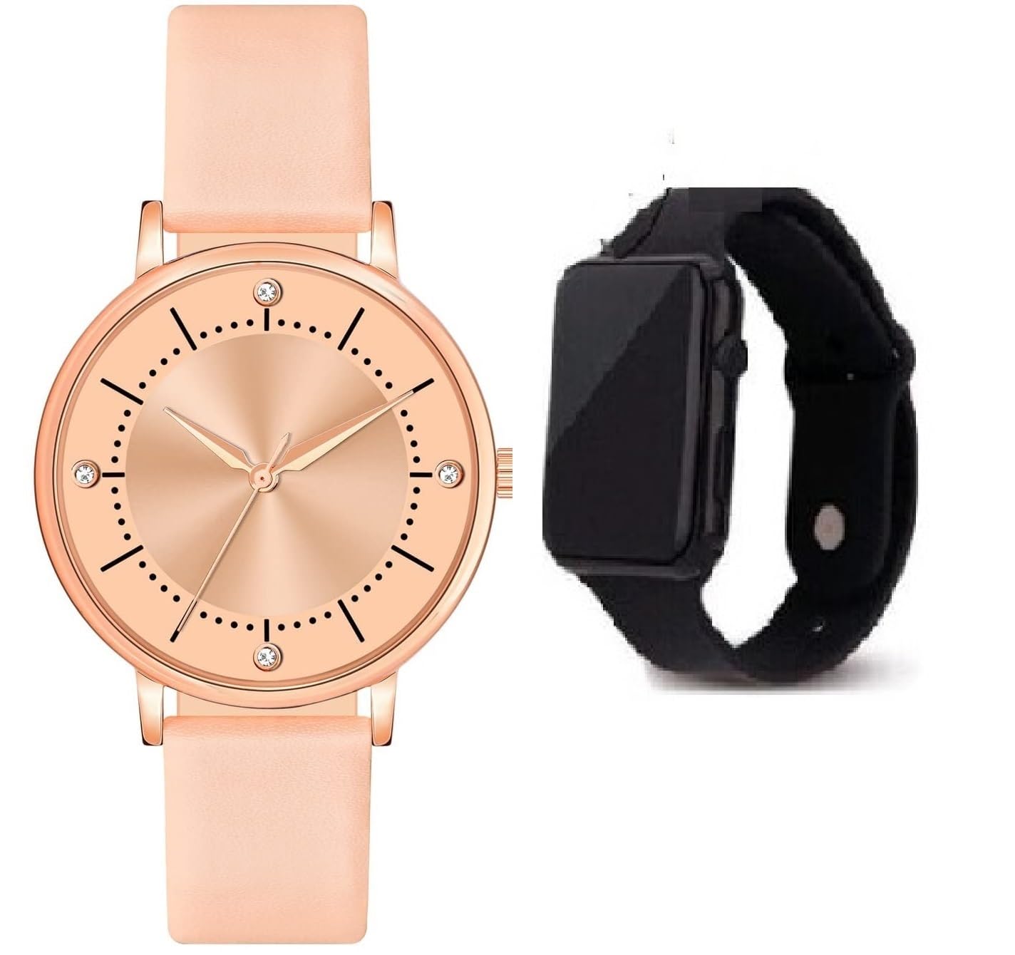 Stylish Women's Analog Watch with Free Digital LED Light - Square Dial Black Watch Combo (SR-812) AT-8121 (Pack of 2) - Perfect for Casual Wear, Office & Everyday Fashion Accessory