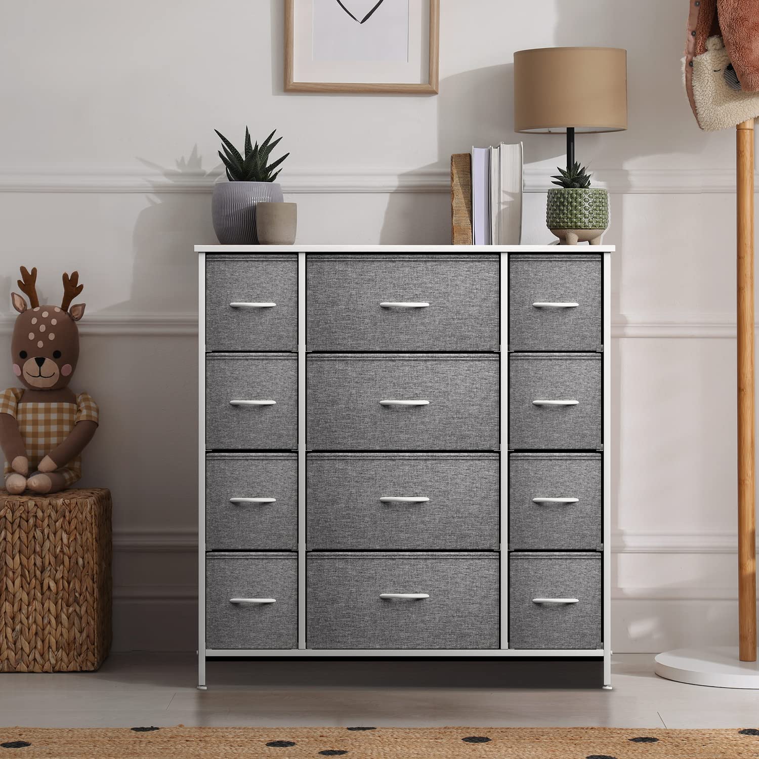 Sorbus 12-Drawer Dresser Organizer with Steel Frame & Wood Top - Easy Pull Fabric Bins for Clothes Storage - Large Bedroom, Hallway, Living Room, Nursery & Closet Storage Furniture - Perfect for Home Organization & Space Saving