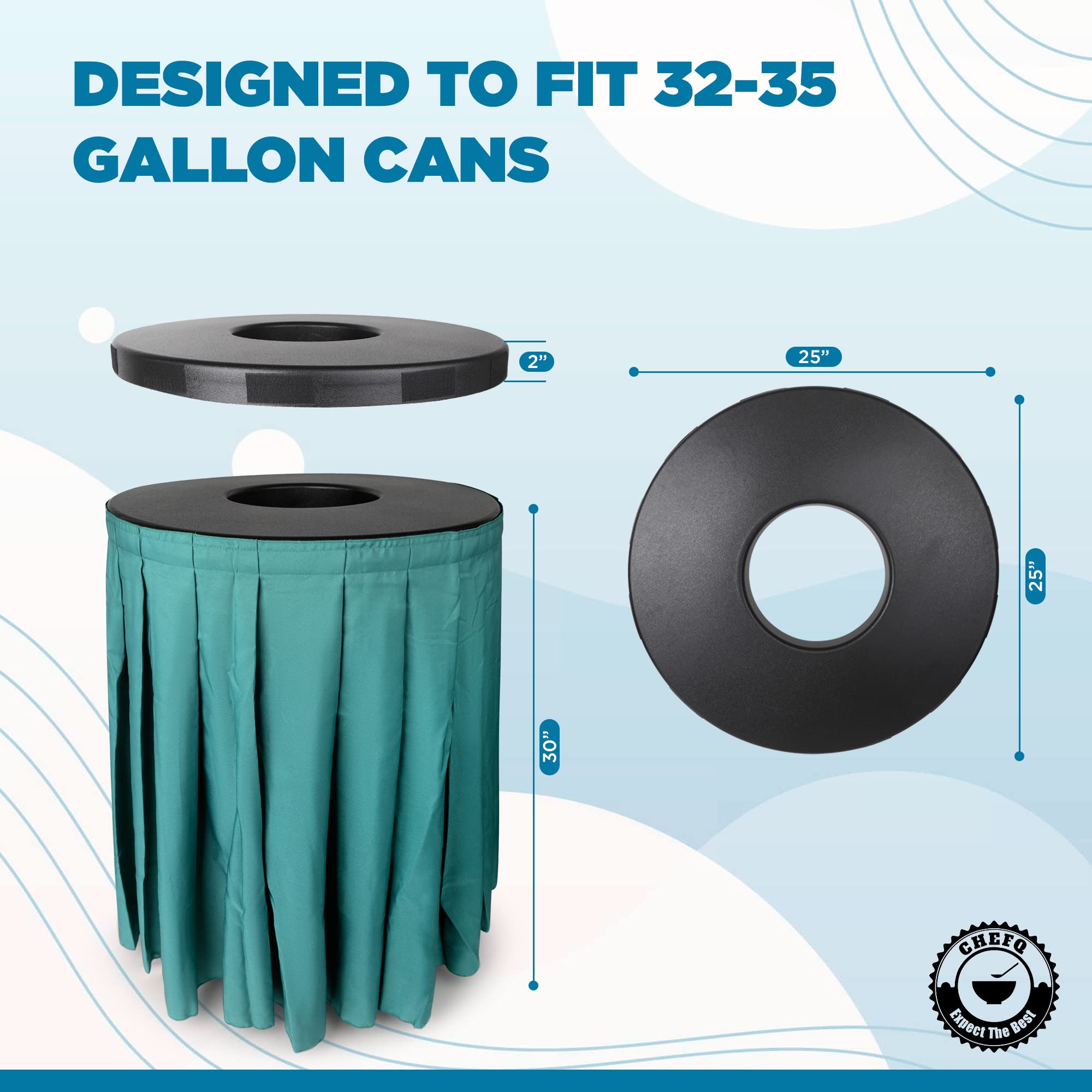 32-35 Gallon Round Garbage Can Cover with Solid Pleated Skirt - Black Trash Bin Topper for Indoor Waste Containers Without Wheels | Perfect for Home, Office, and Event Use