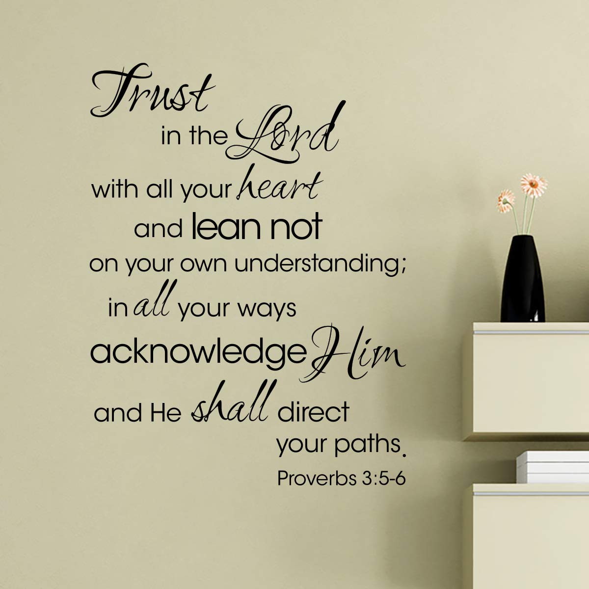 Trust in The Lord Wall Decals - Religious Bible Quote Vinyl Stickers for Home Decor, Inspirational Scripture Lettering for Bedroom, Living Room & Dining Room - Perfect for Christian Faith-Based Interior Design