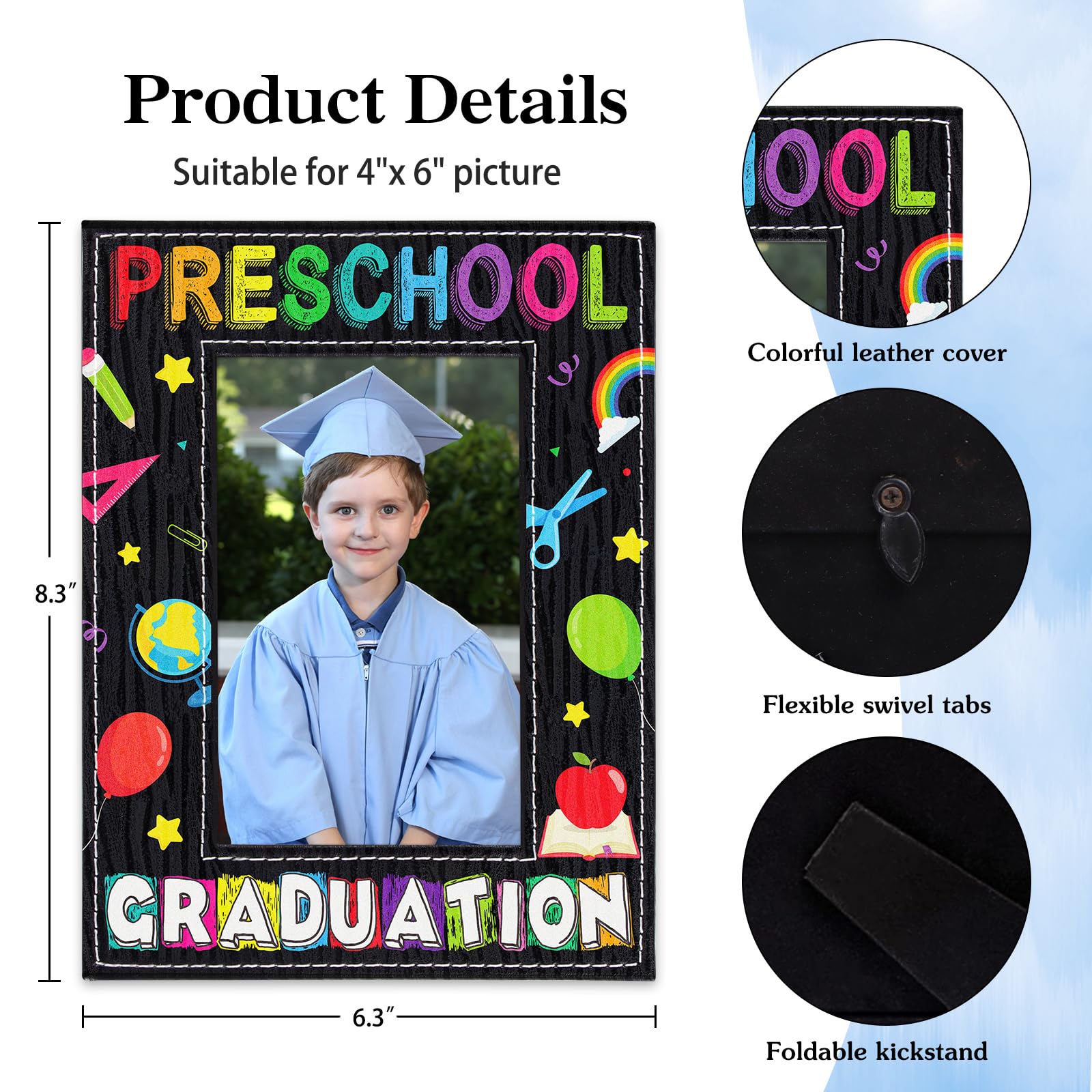 WaaHome 4x6 Preschool Graduation Picture Frame 2025 - Kindergarten & Pre-K Photo Frame for Kids, Perfect Graduation Gift for Boys, Girls, Sons & Daughters - Ideal for Classroom Decor, Memory Keepsakes & Graduation Party Displays