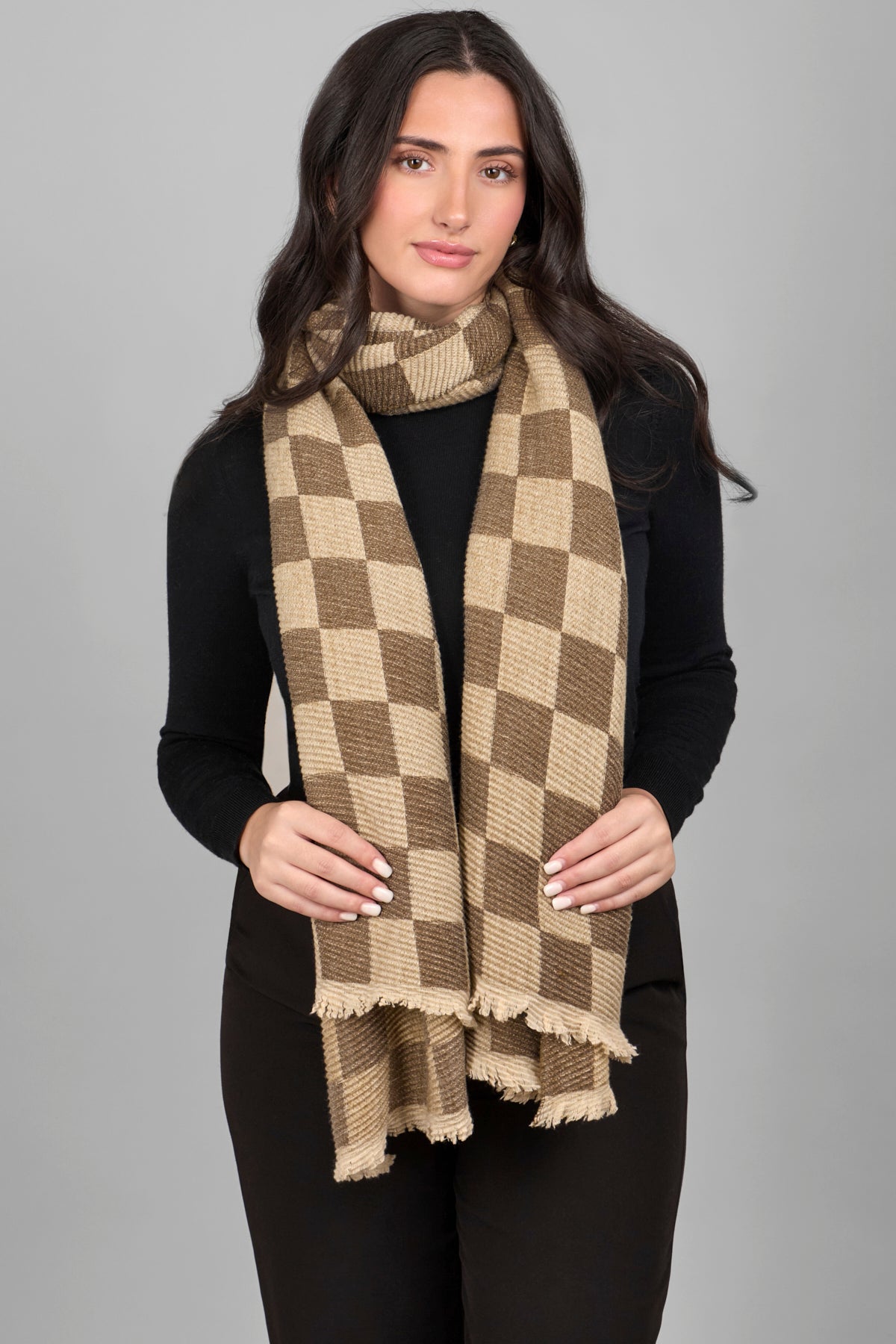 Crinkled Checkered Scarf - Soft Plaid Fashion Scarf for Women & Men - Perfect for Fall, Winter & Holiday Outfits