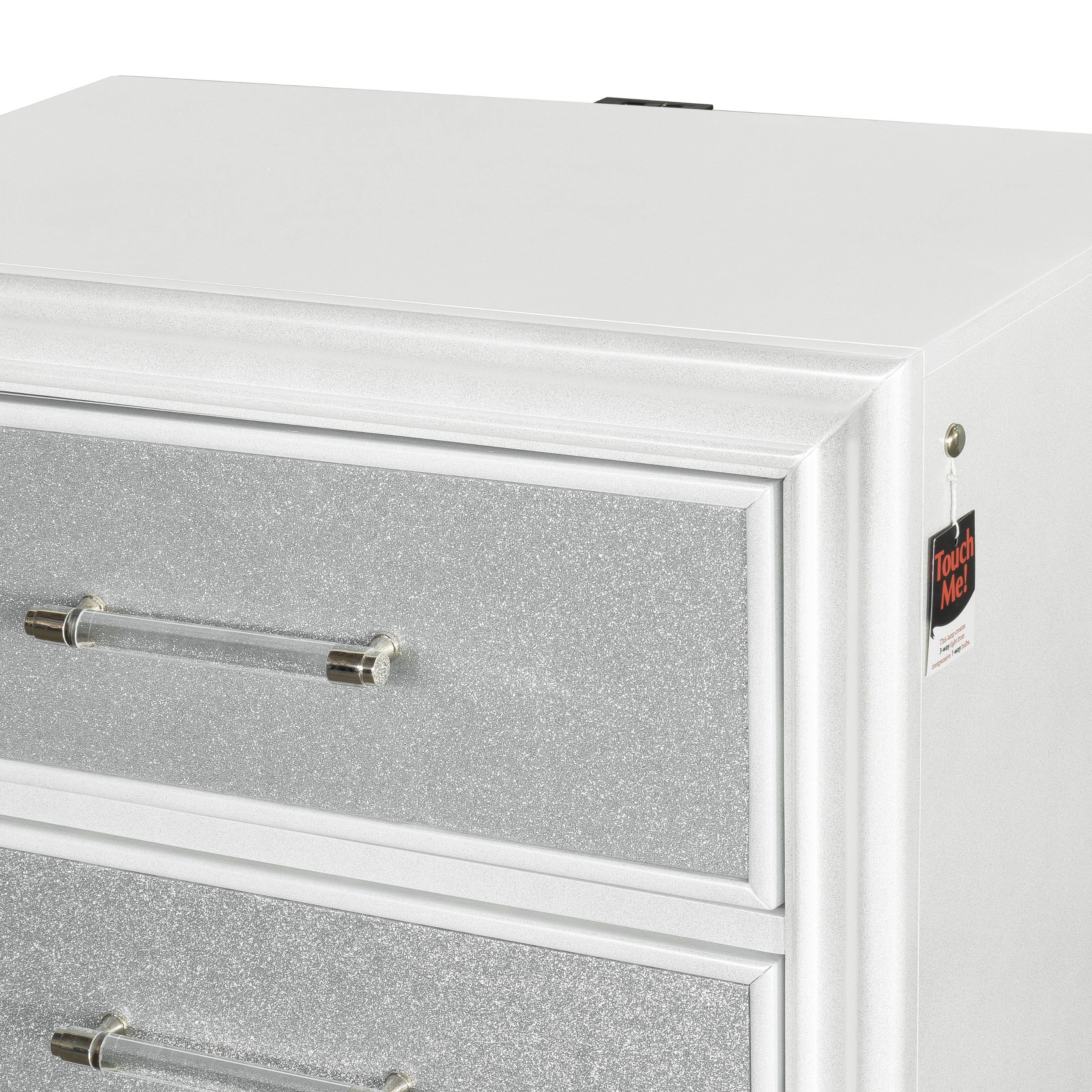 Roundhill Furniture Galaxy Bedroom Set with LED Lights - Pearlized White Finish, Modern Bed Frame with Nightstand & Dresser - Perfect for Contemporary Bedrooms & Teen Rooms