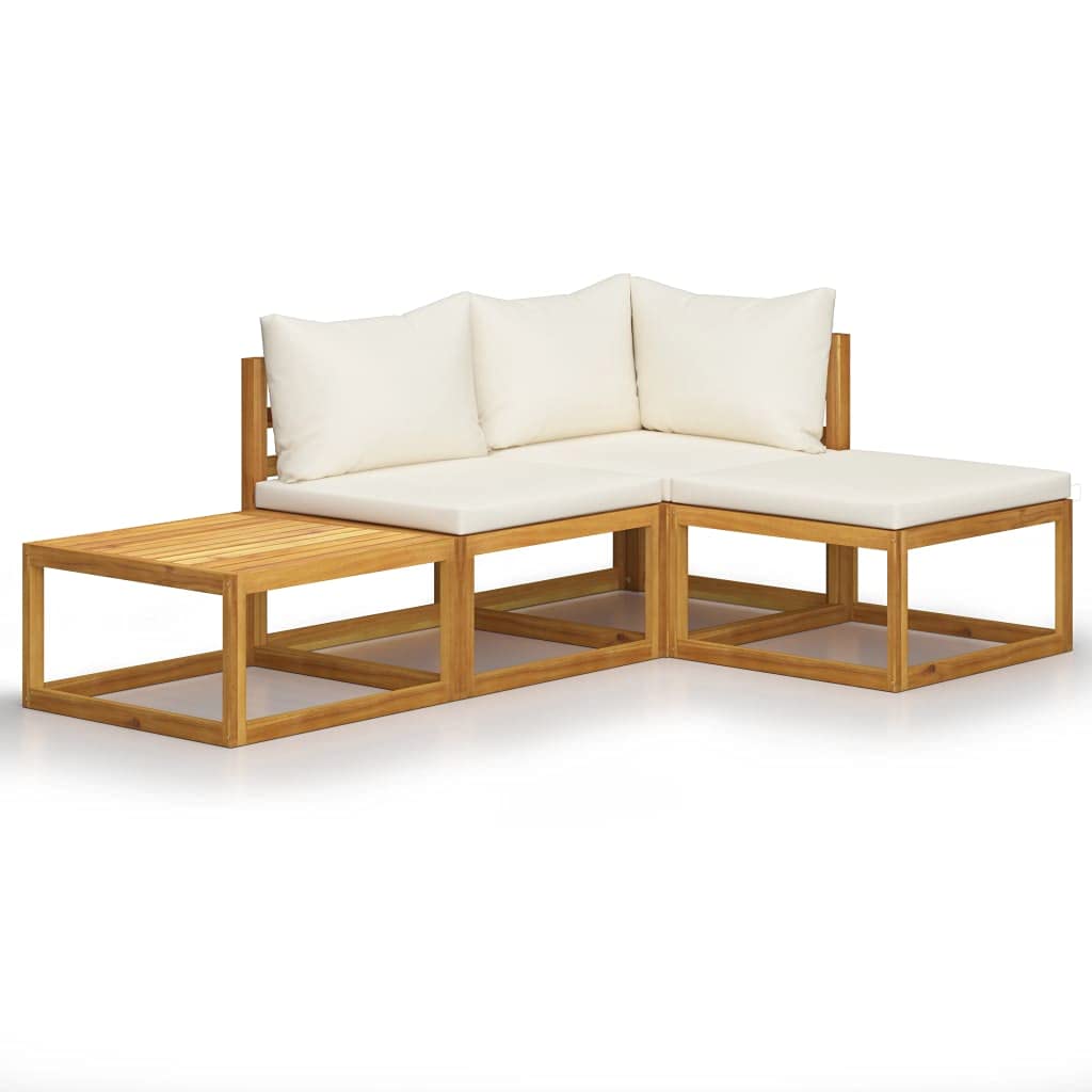 4-Piece Acacia Wood Patio Furniture Set with Cushions - Cream Outdoor Lounge Chairs for Garden, Lawn, Poolside & Backyard Relaxation | Durable Solid Wood Patio Seating for Outdoor Entertaining