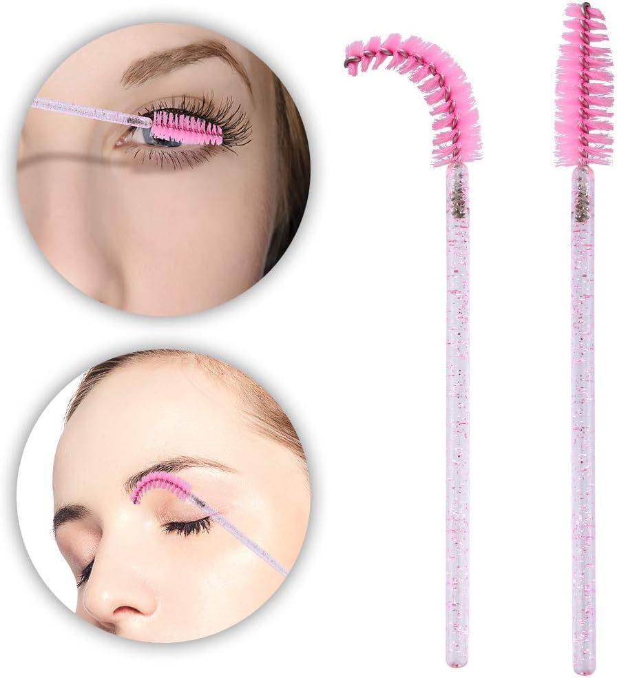 VOIISH Glitter Eyelash Brush Mascara Wands Set (Pack of 50) - Professional Eyelash Curling Comb, Makeup Brushes & Eyebrow Spoolers for Stunning Eye Makeup - Perfect for Salon, Home Use & Travel