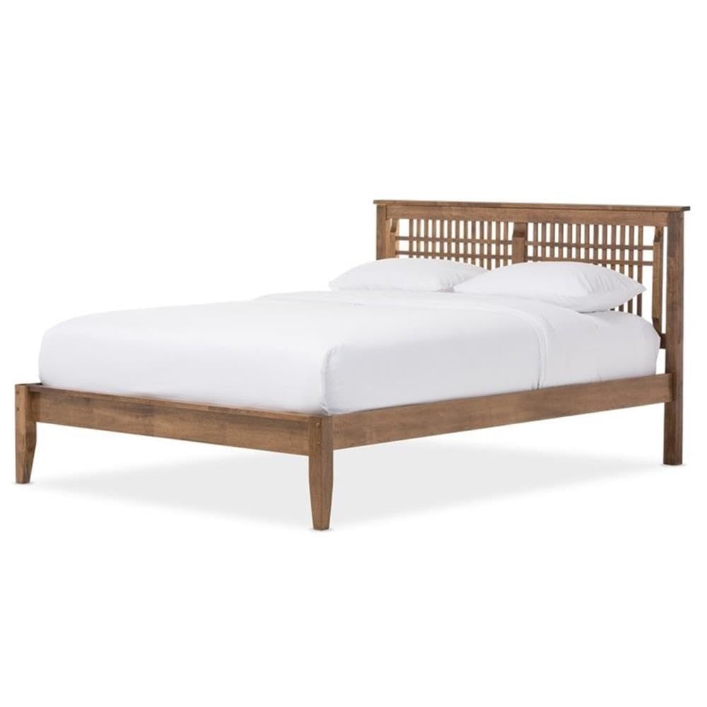 BOWERY HILL Modern Walnut Queen Size Platform Bed Frame - Solid Hardwood Contemporary Bedroom Furniture for Home Decor & Small Space Living