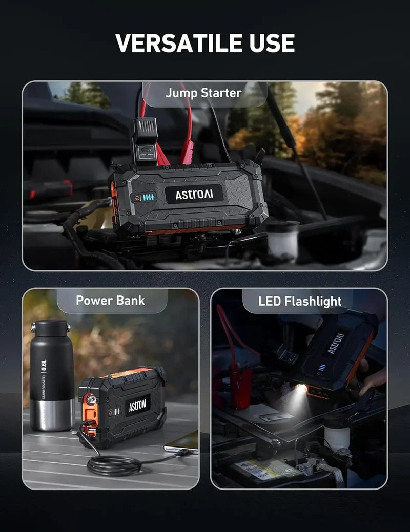 S8 Ultra Jumpstart Box with 3-Pack Emergency Flashing LED Road Flares Kit - Portable Car Battery Booster & Safety Warning Lights for Roadside Emergencies, Camping & Outdoor Adventures