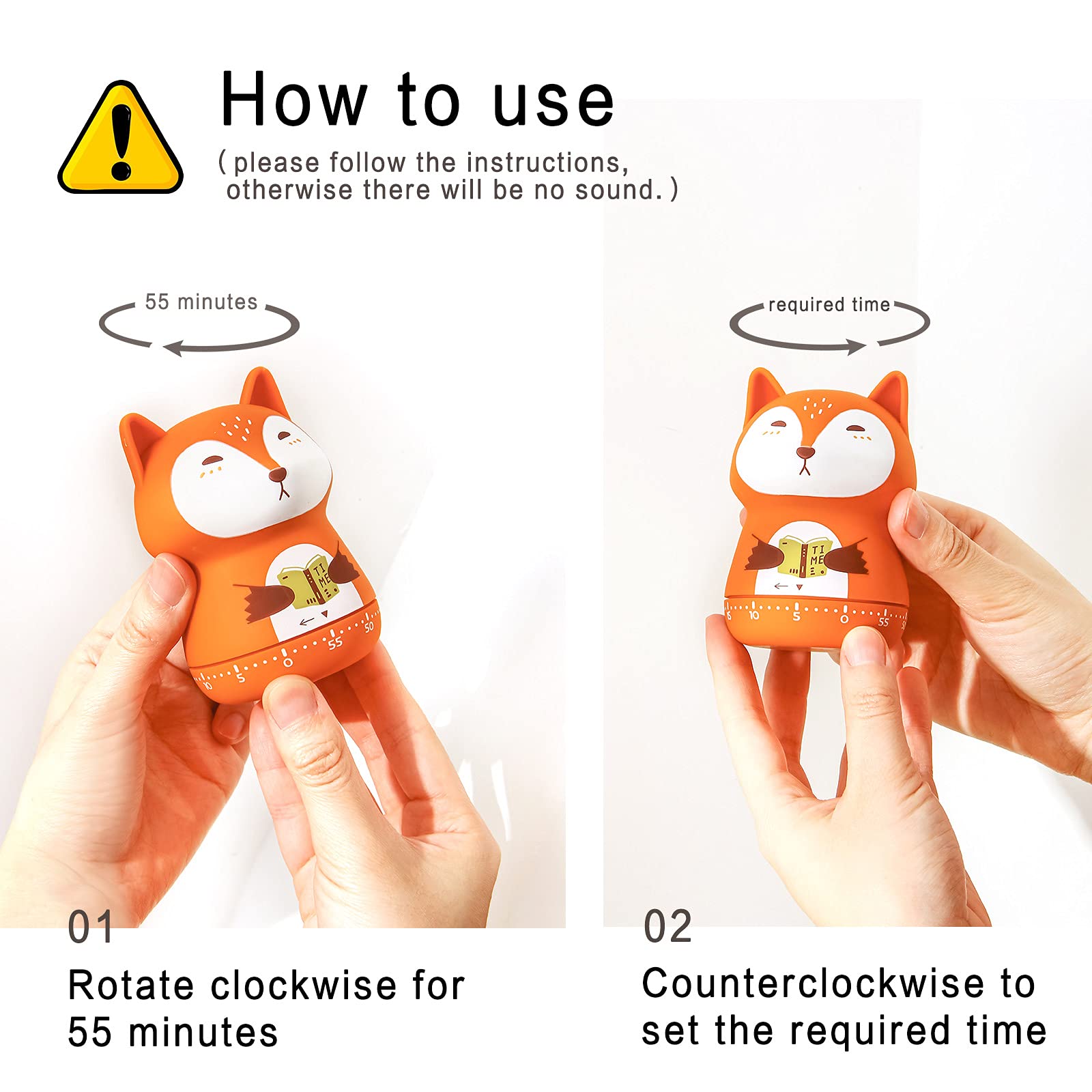 2 Pack Cute Animal Kitchen Timer - 100% Mechanical Cooking Timer for Kids & Adults - 60 Minute Egg Timer for Baking, Studying, Workouts (Fox & Raccoon Design) - Perfect for Home, School & Gym Use