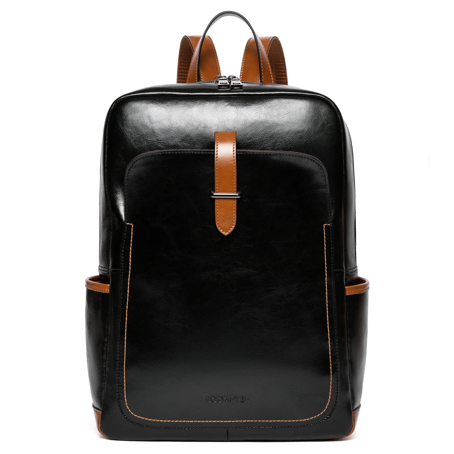 BOSTANTEN Genuine Leather Laptop Backpack for Women - 15.6 Inch Stylish Computer Bag, College Backpack, Work & Travel Purse (Black-Brown) - Perfect for Business Trips, Commuting & School Use