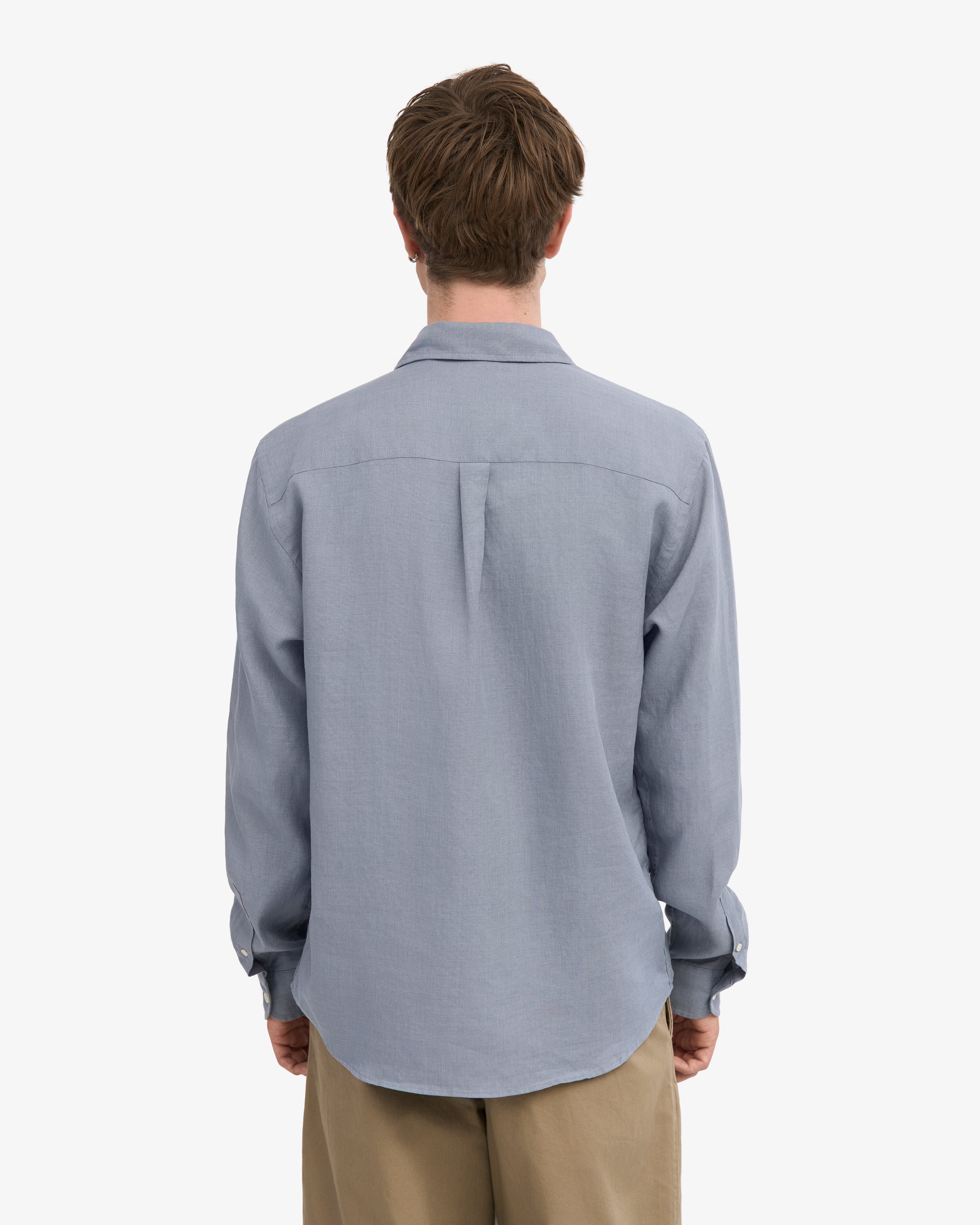 Premium Linen Shirt for Men - Breathable Steel Blue Button Down Shirt - Casual Summer Office Wear & Beach Vacation Outfit