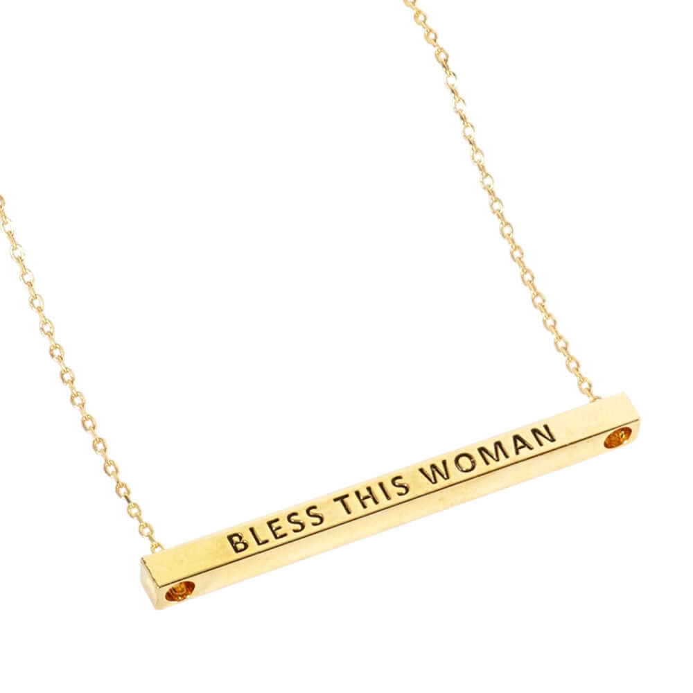 Rose Gold Dipped 'BLESS THIS WOMAN' Inspirational Metal Bar Pendant Necklace - Perfect Gift for Women, Mom, Wife, Sister | Birthday, Mother's Day, Anniversary Jewelry