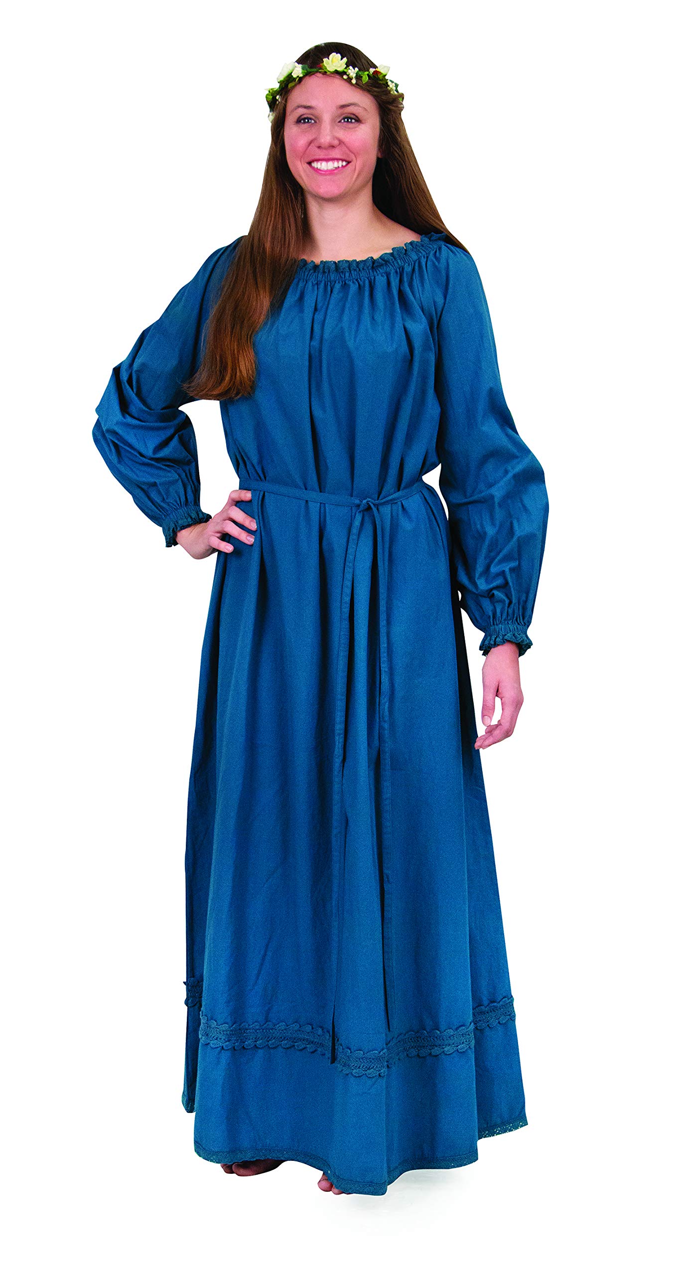Windlass Medieval Cotton Jubilee Ladies Chemise with Matching Belt - Full Length Renaissance Dress for Historical Reenactment, LARP, Cosplay & Halloween Costume