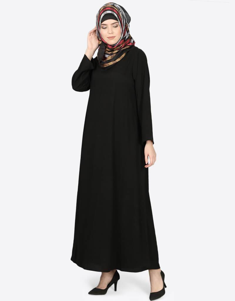 Black Arabic Basic Plain Casual Abaya for Women - Modest Islamic Dress for Prayer, Daily Wear & Special Occasions