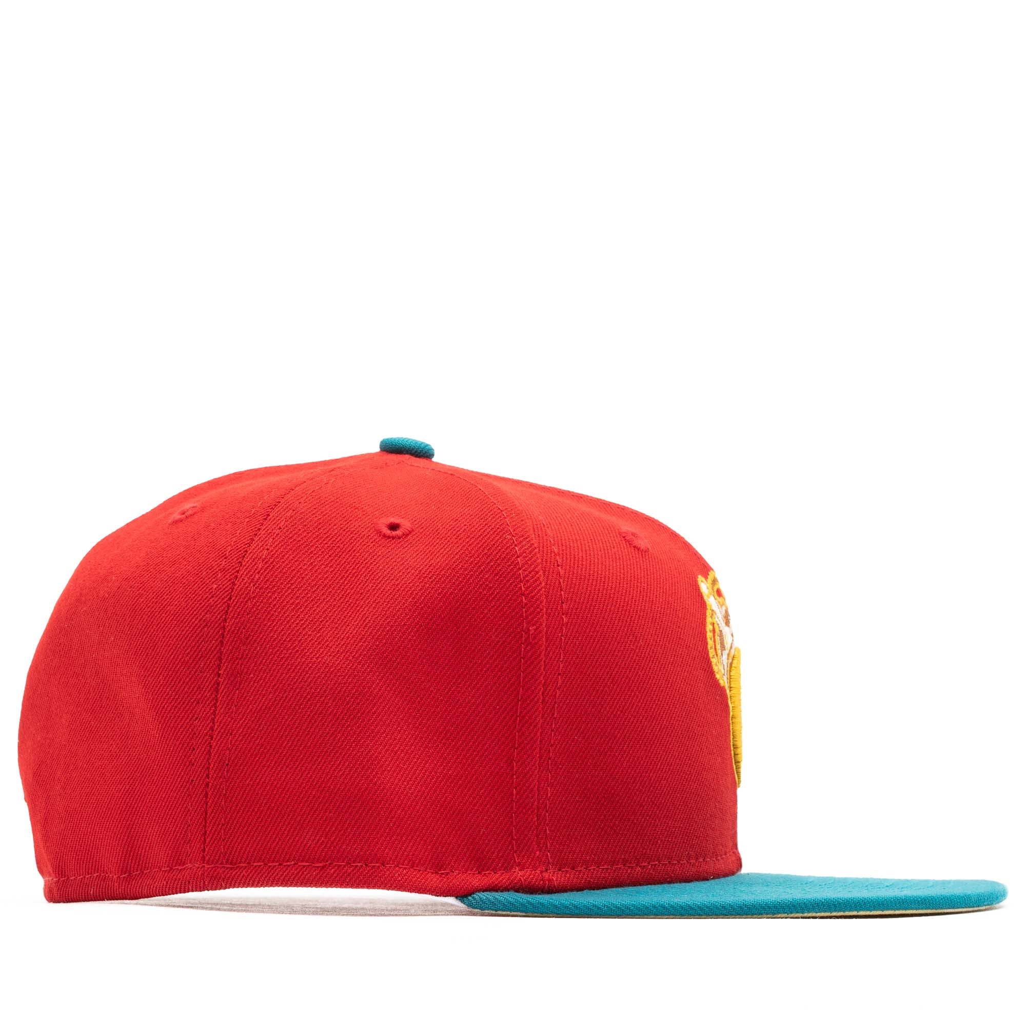 New Era x Politics Queens Kings 59FIFTY Fitted Hat - Bright Red/Aqua - Stylish Baseball Cap for Sports Fans & Streetwear Fashion