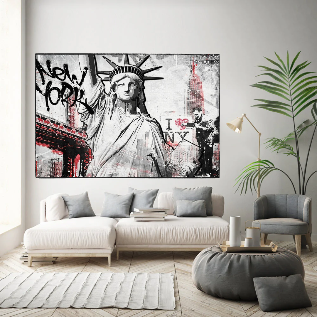 Banksy Statue of Liberty New York Canvas Wall Art Print - Modern Home Decor for Living Room, Bedroom & Office