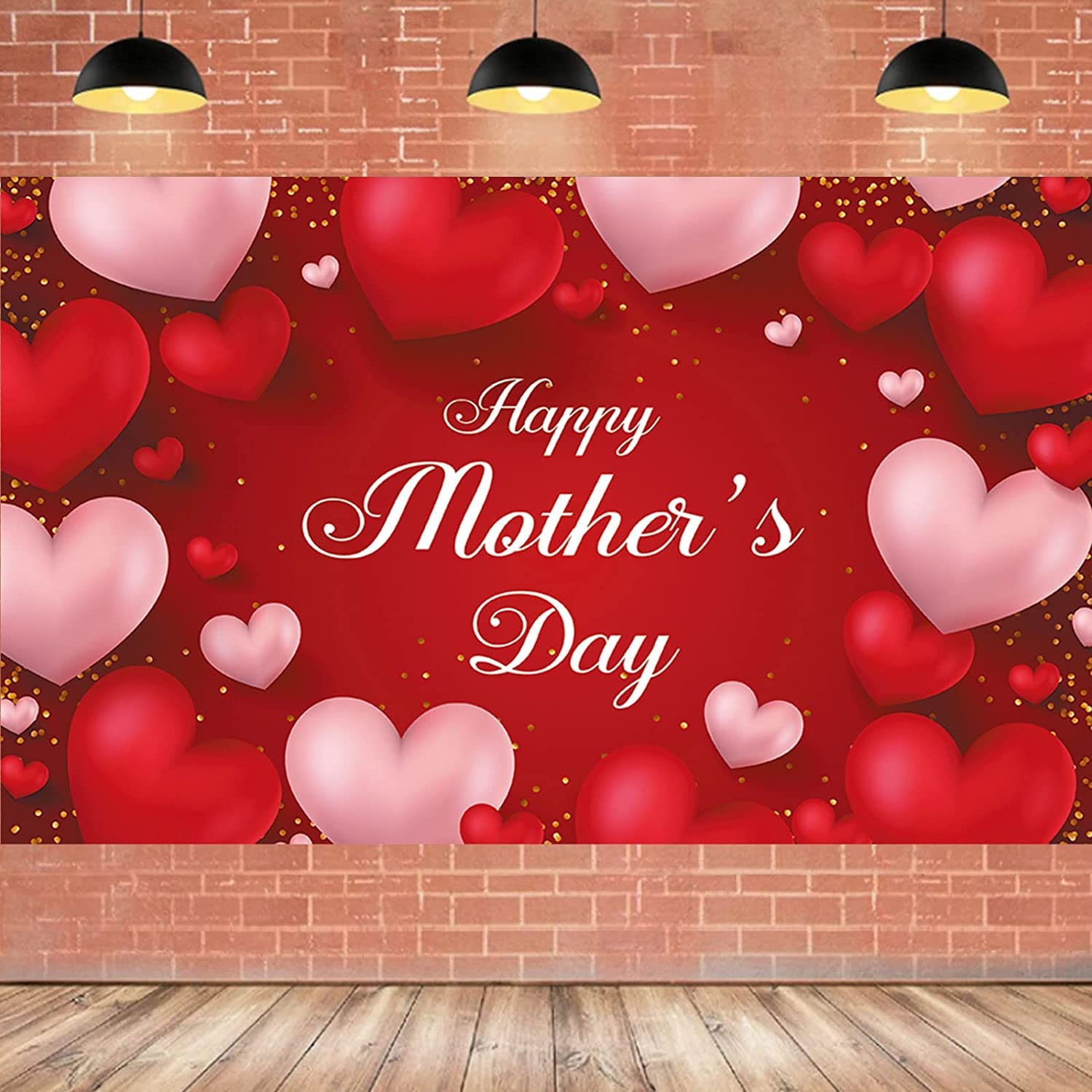 Large Happy Mother's Day Banner - Red Heart Decorations for Mother's Day Party Supplies | Perfect for Home Decor, Wall Hanging, Party Backdrop & Celebration Decor