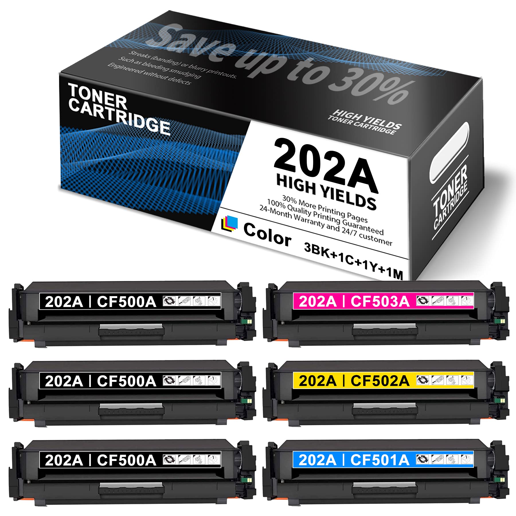 6-Pack (3BK+1C+1Y+1M) HP CF500A CF501A CF502A CF503A Compatible Toner Cartridge Replacement for Pro M281fdw M281cdw M254dw M254dn M254nw M281dw MFP M281fdn M281 M254 Printers - High Yield Printing for Office & Home Use