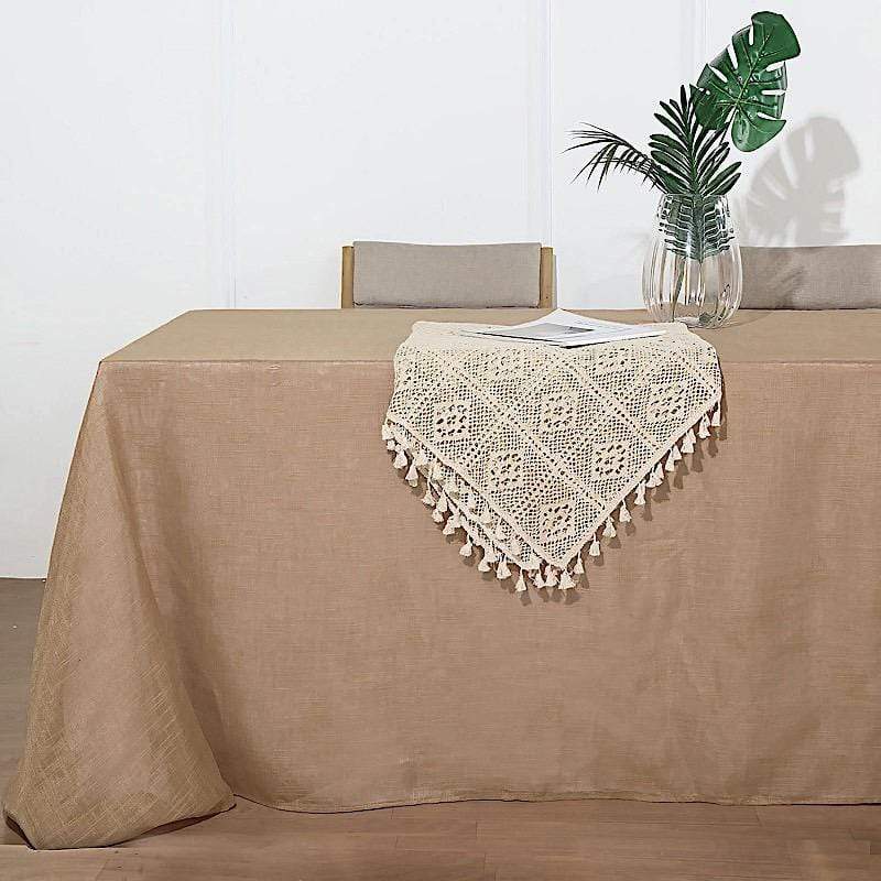 90x132 Inch Rectangular Premium Faux Burlap Polyester Tablecloth - Washable & Wrinkle-Resistant for Dining Tables, Parties, and Home Decor