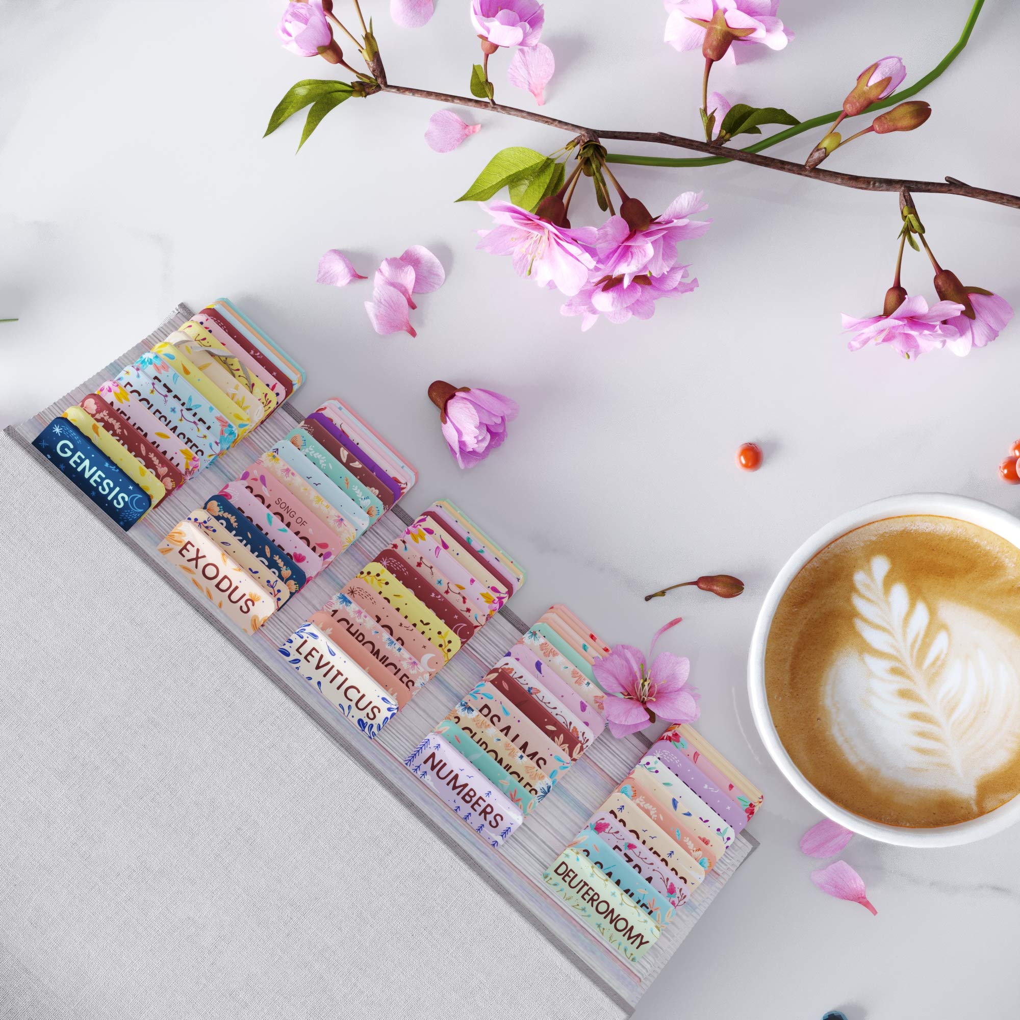 Bloom Beauty Bible Tabs for Women - 66 Large Print Laminated Peel-and-Stick Bible Study Tabs | Gold Journaling Accessories, Perfect Gift for Christian Women, Bible Study Supplies | Ideal for Personal Devotion, Small Groups & Church Bible Studies