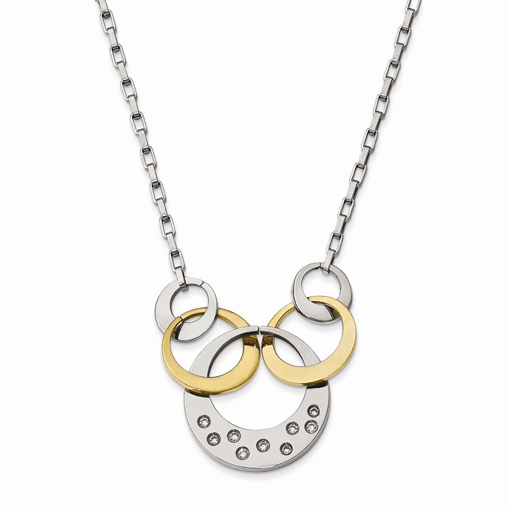 Stainless Steel Polished Yellow IP CZ Circle Necklace for Women - Elegant Cubic Zirconia Pendant Jewelry Gift for Birthday, Anniversary & Special Occasions