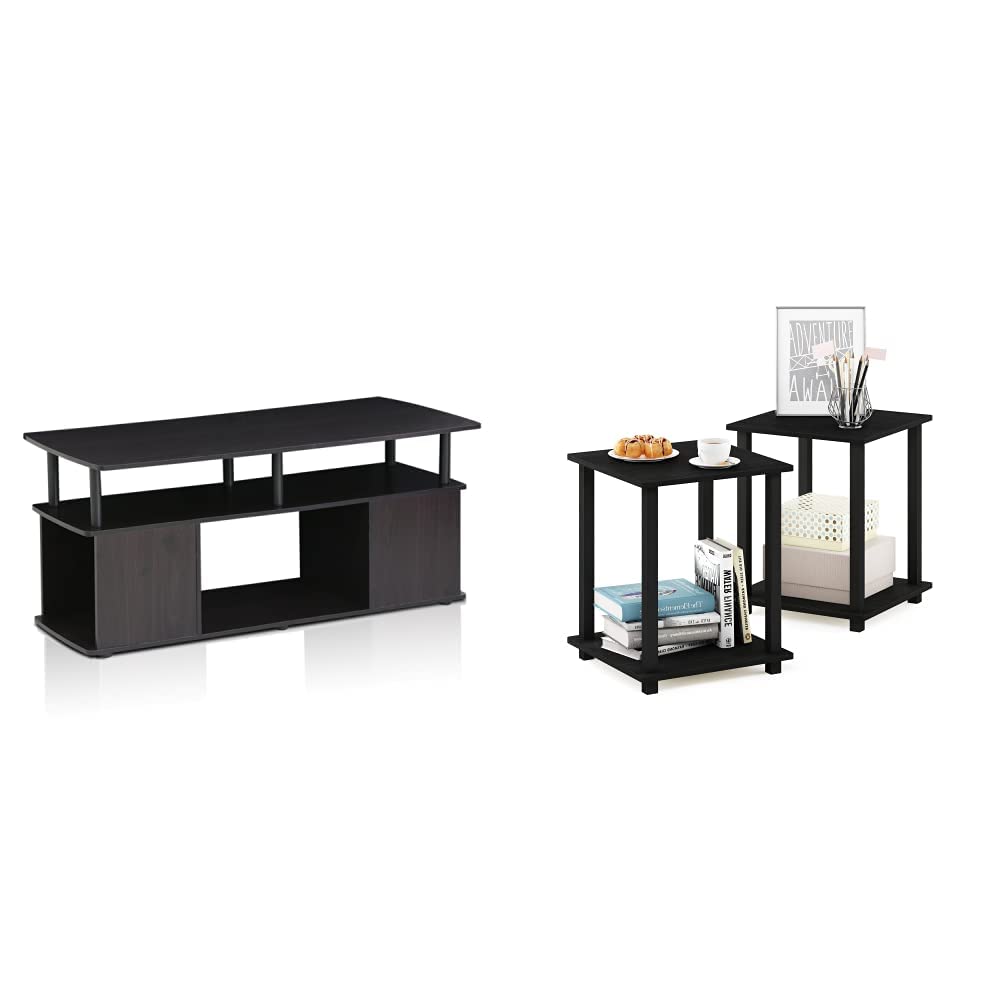 Furinno JAYA 2-Piece Coffee Table and End Table Set - Modern Utility Design for Living Room, Bedroom, or Office - Compact & Stylish Side Tables with Storage Shelf