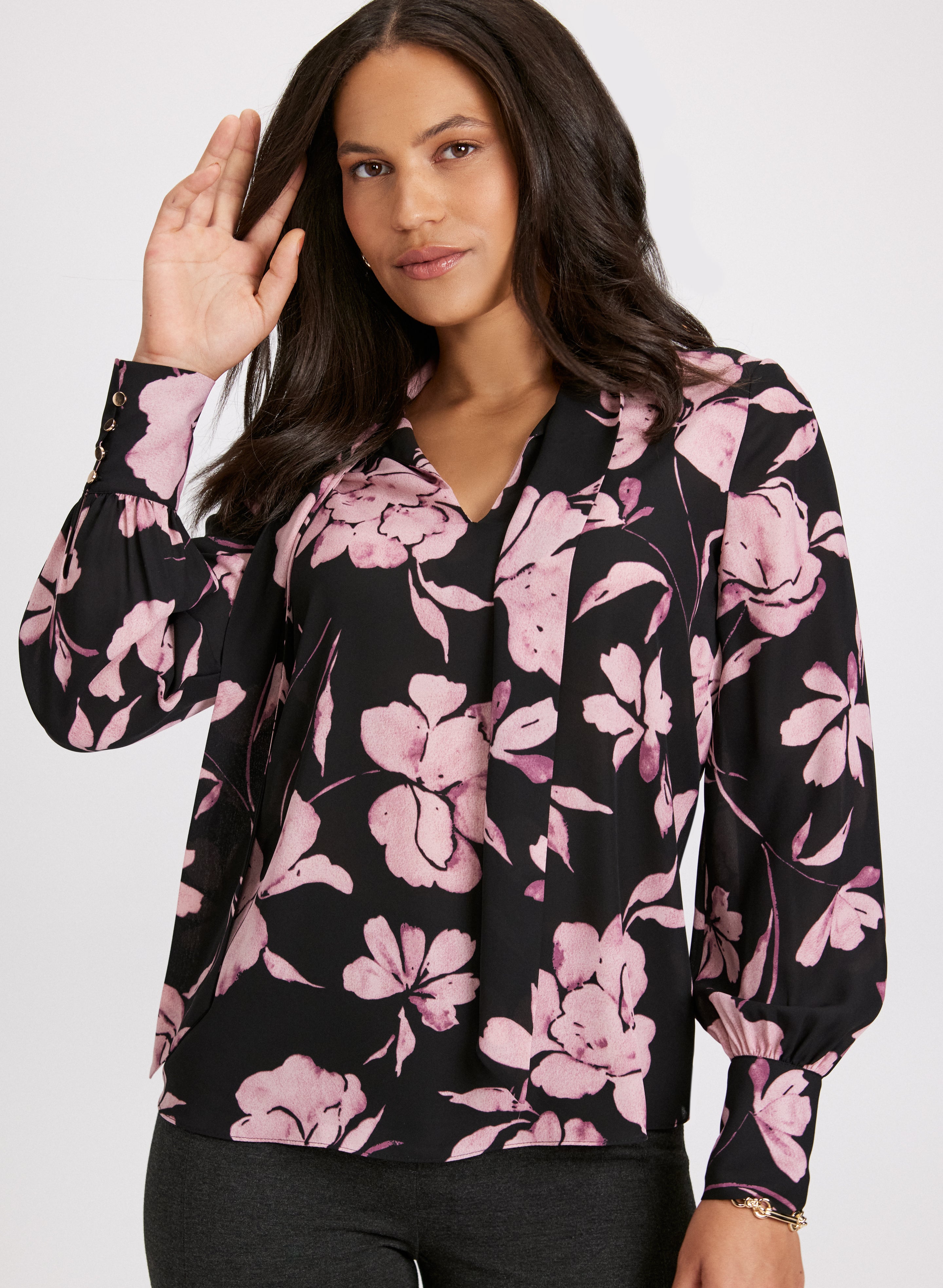 Floral Print Tie Detail Blouse for Women - Elegant Ruffled Sleeve Tops - Perfect for Office, Date Night & Spring Outfits