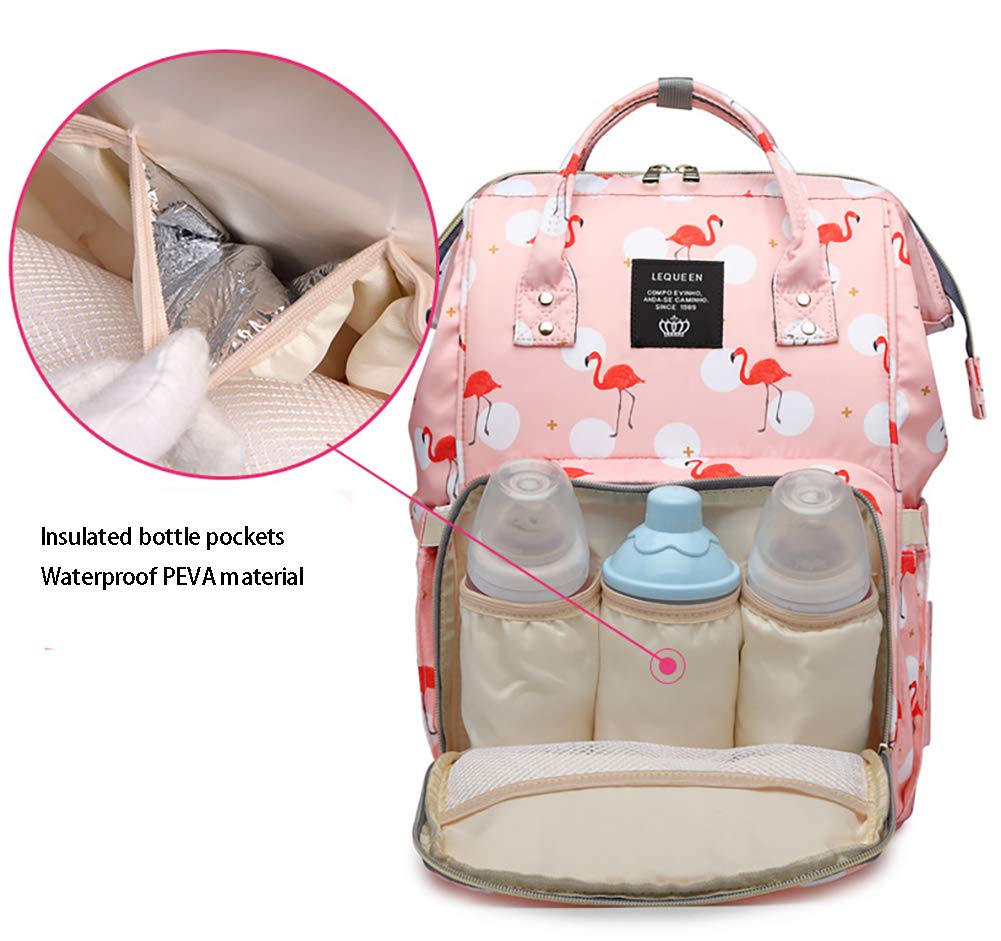 Waterproof Flamingo Diaper Bag for Moms & Dads - Spacious Travel Backpack with Organizer Pockets, Pink Tote Shoulder Bag for Baby Essentials | Perfect for Daycare, Travel & Family Outings